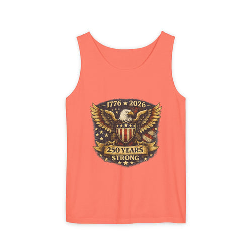 250 Years Strong Eagle Tank Top — 1776–2026 Patriotic American Flag Shield Design