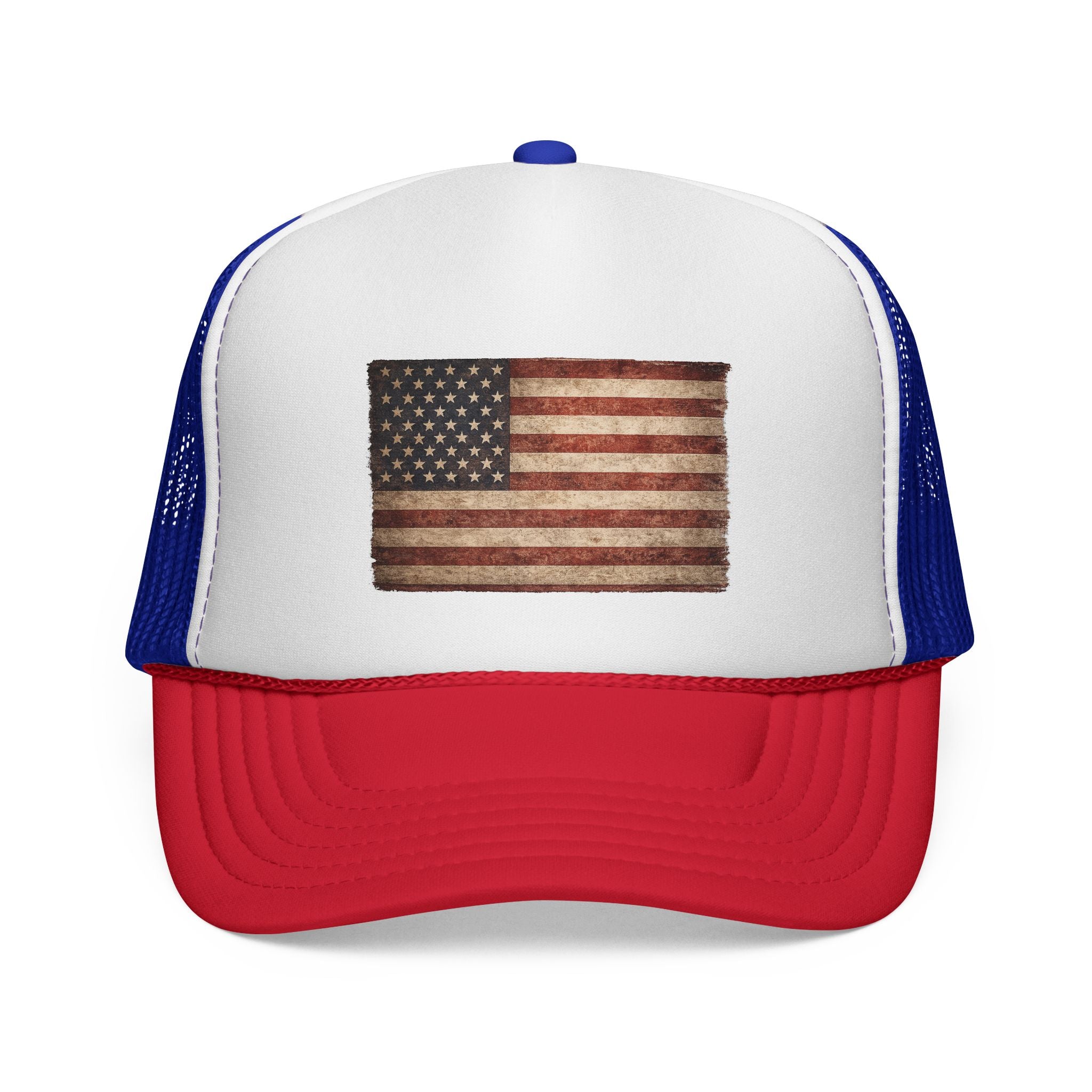 Vintage American Flag Trucker Cap — Distressed USA Patriotic Hat