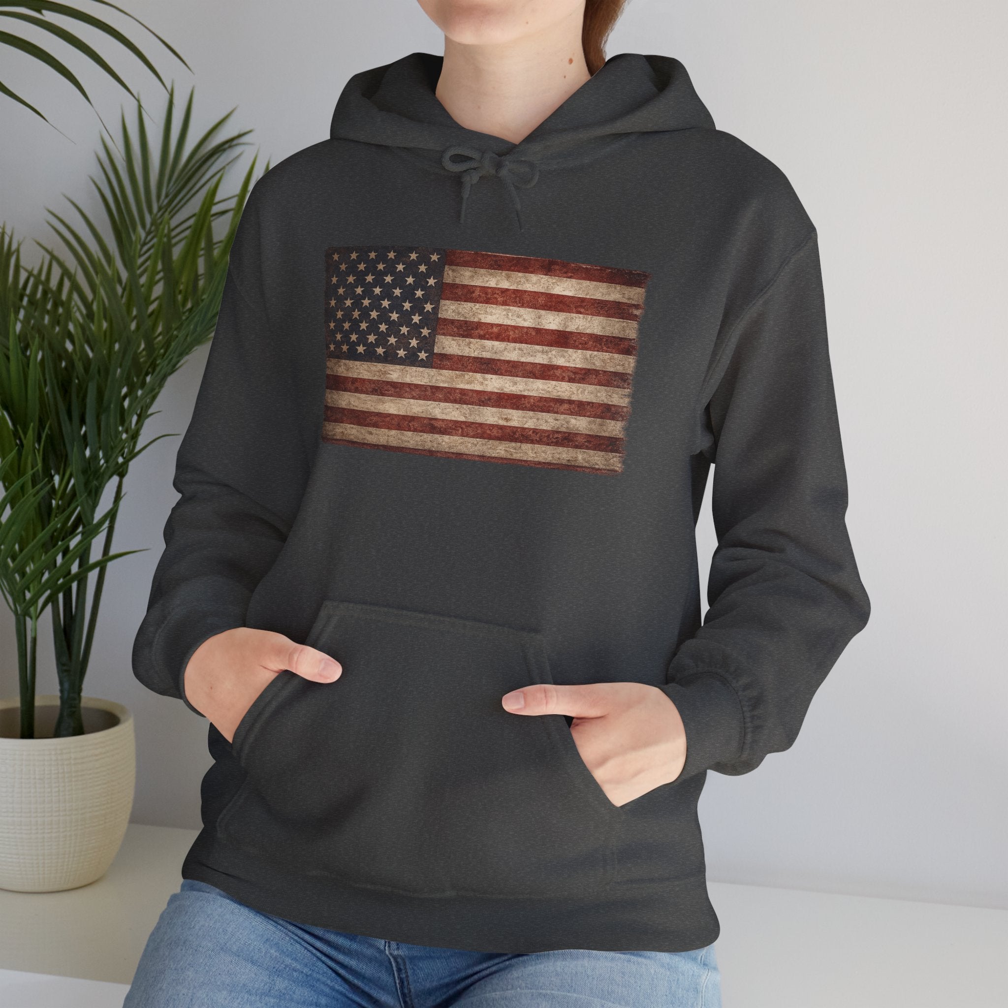 Vintage American Flag Hoodie — USA Patriotic Sweatshirt
