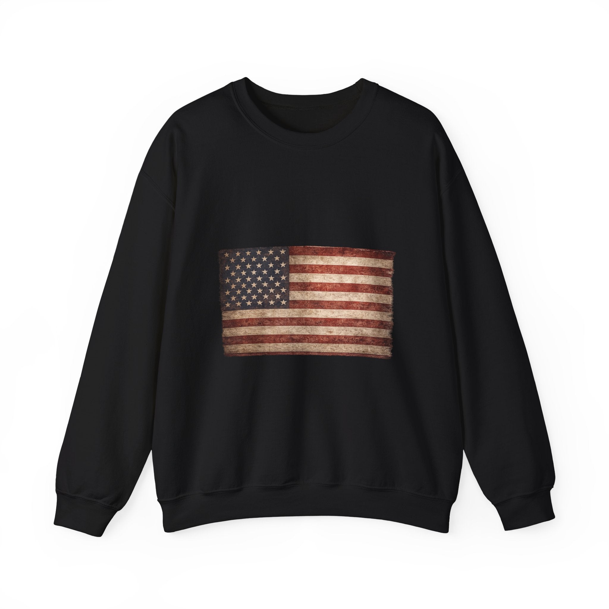 Vintage American Flag Sweatshirt — Distressed USA Crewneck for Patriotic Holidays