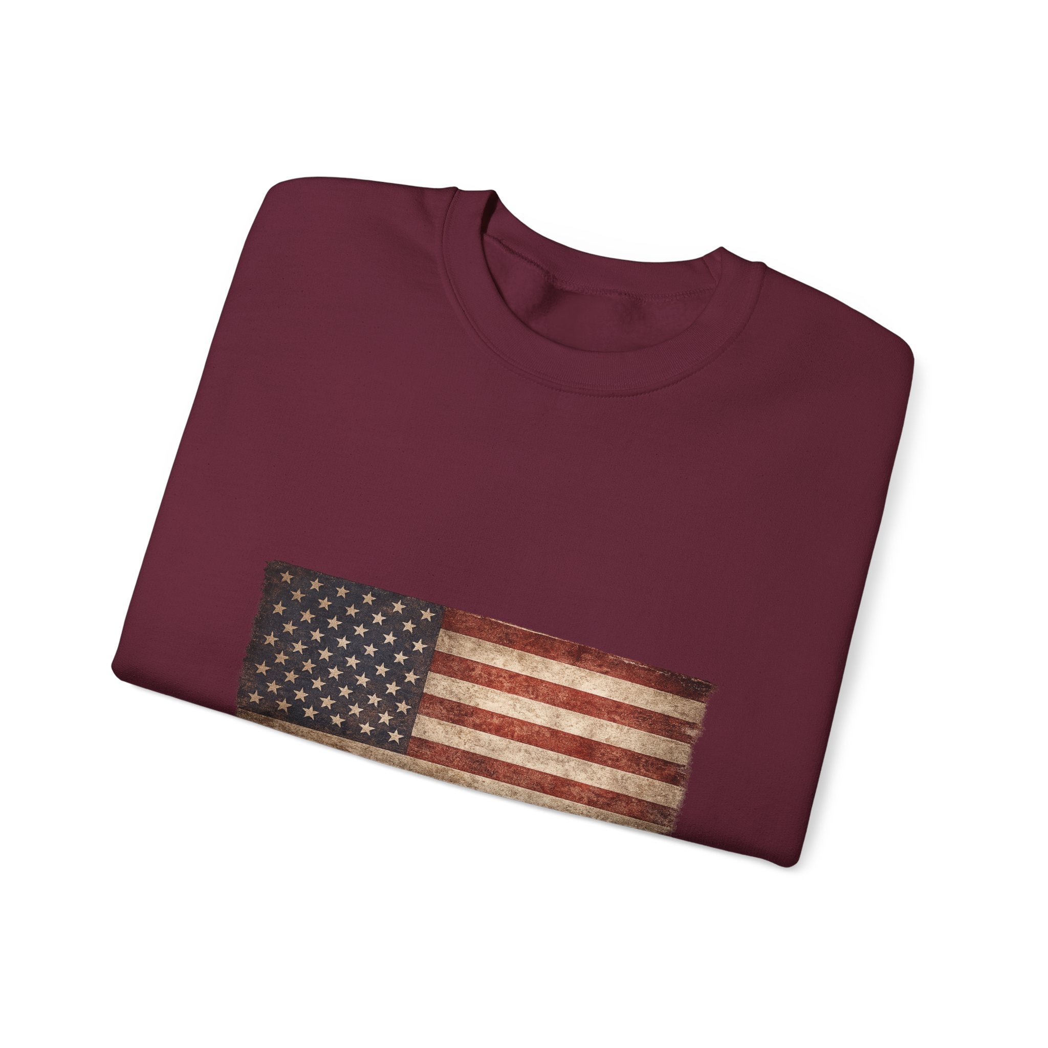 Vintage American Flag Sweatshirt — Distressed USA Crewneck for Patriotic Holidays