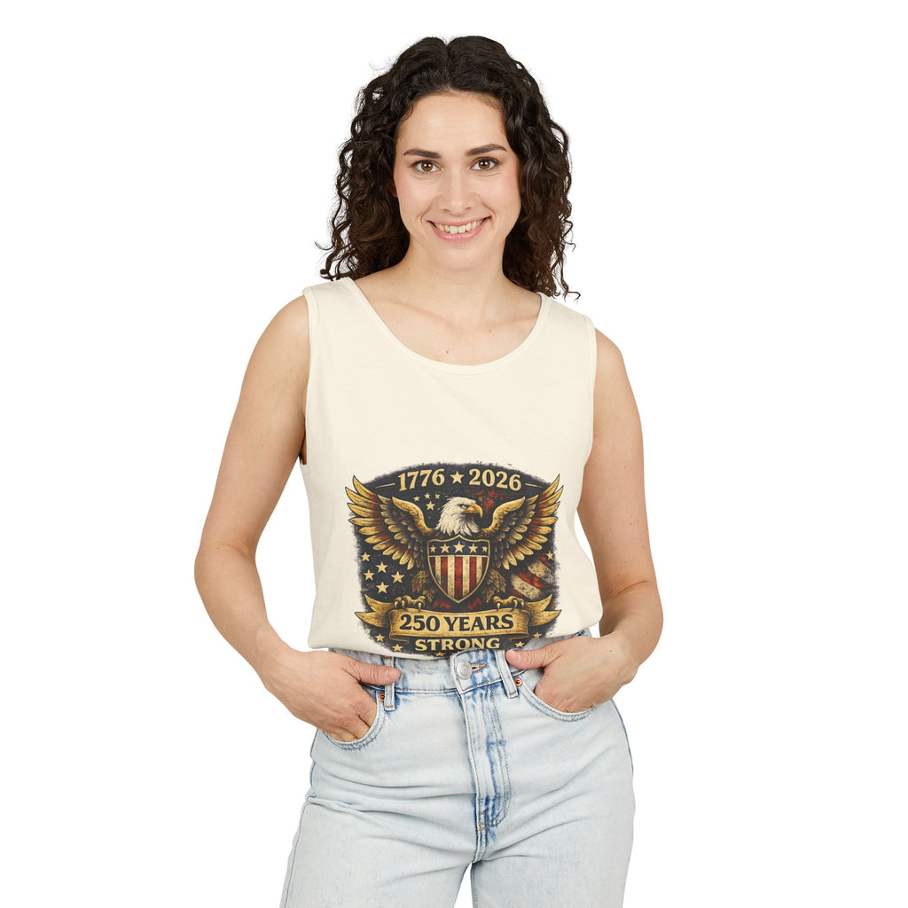 250 Years Strong Eagle Tank Top — 1776–2026 Patriotic American Flag Shield Design
