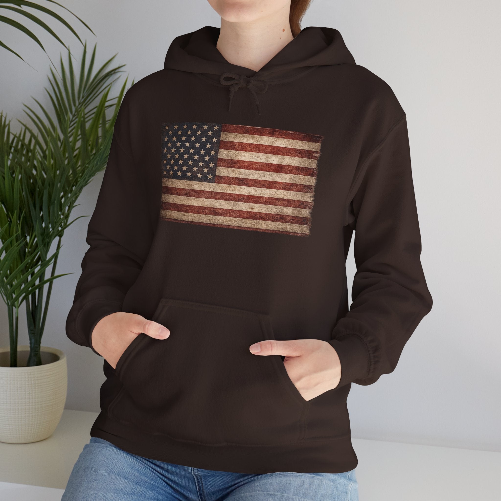 Vintage American Flag Hoodie — USA Patriotic Sweatshirt