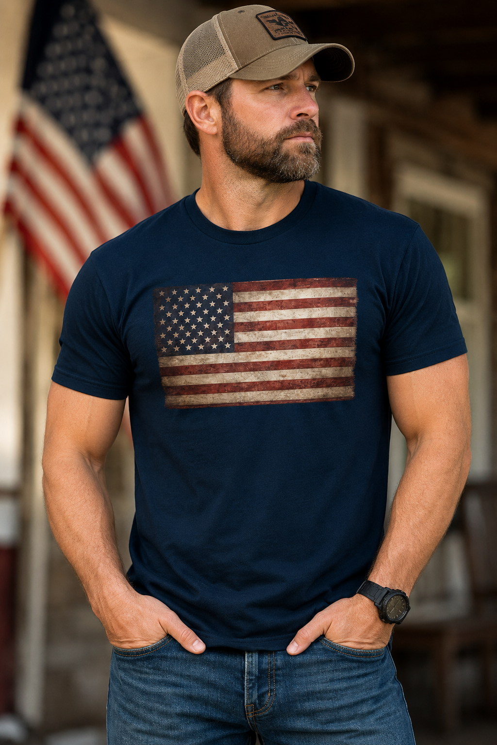 Vintage American Flag T‑Shirt — 1776 Stars Retro Patriotic Tee