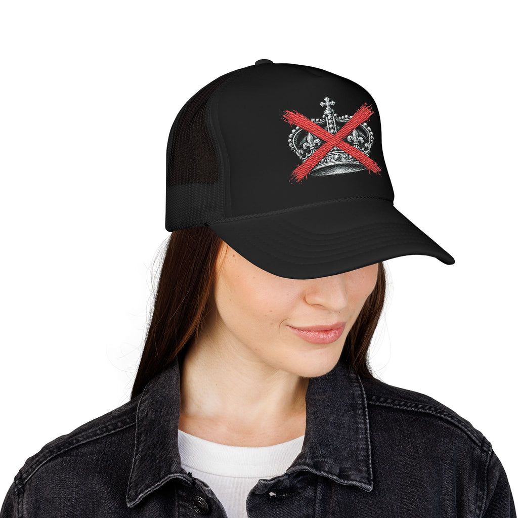Anti-Crown Trucker Hat — Red X Crown Graphic Foam Mesh Cap