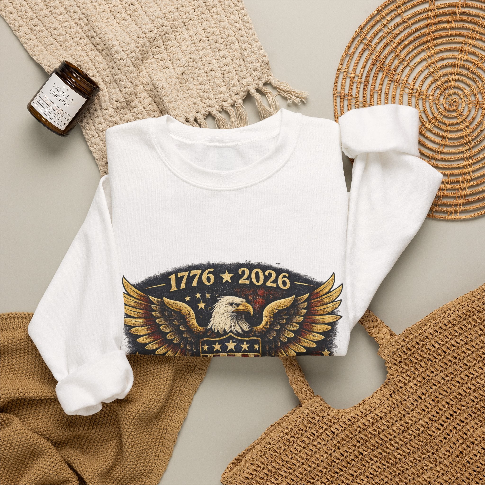 250 Years Strong Eagle Crewneck Sweatshirt — 1776–2026 Patriotic Anniversary