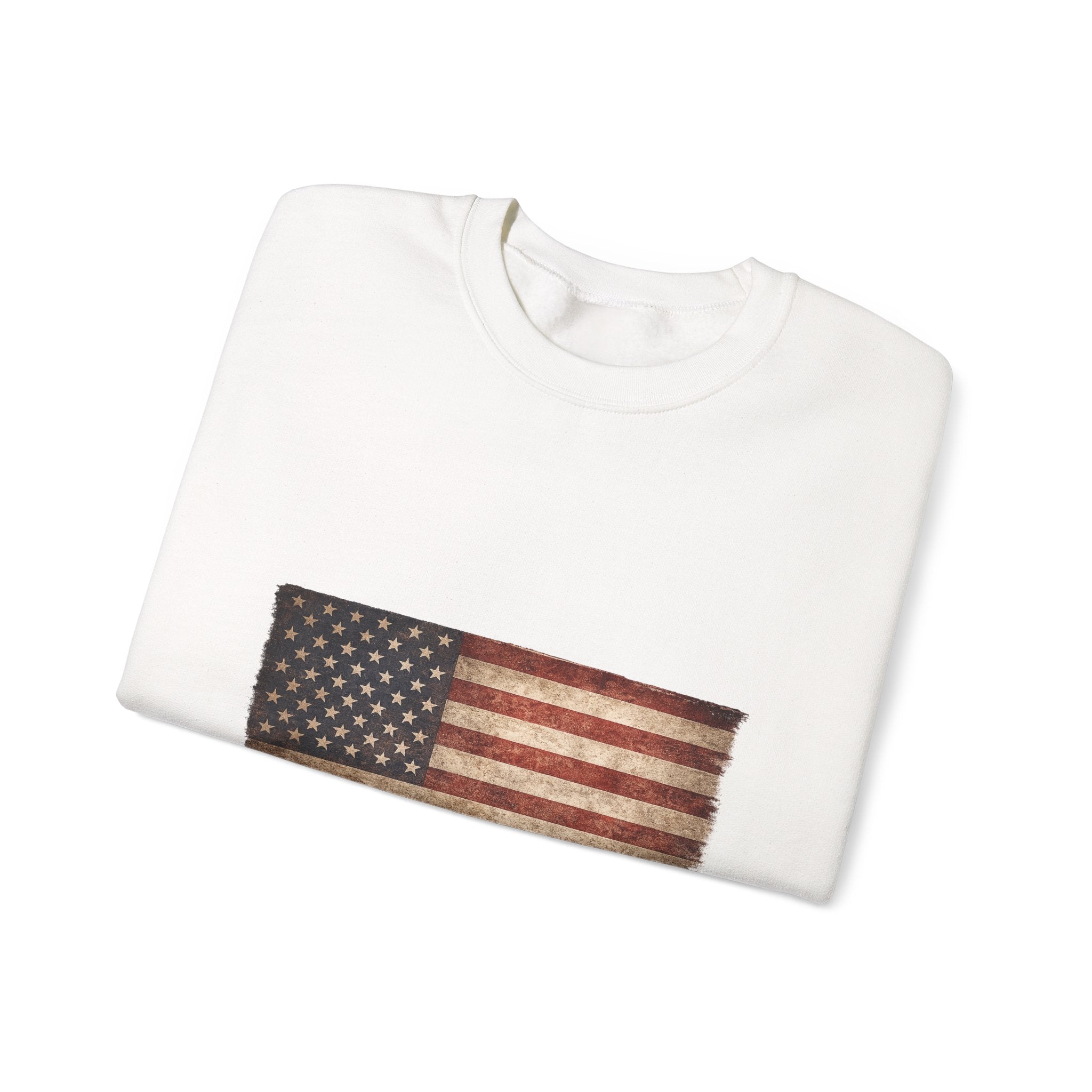 Vintage American Flag Sweatshirt — Distressed USA Crewneck for Patriotic Holidays