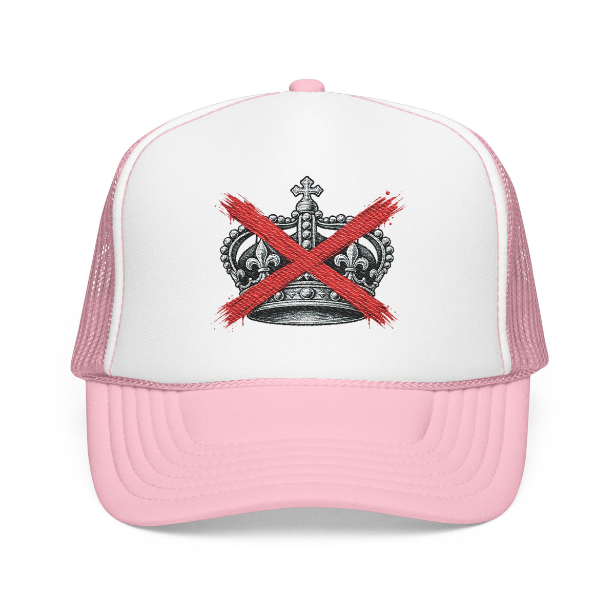 Anti-Crown Trucker Hat — Red X Crown Graphic Foam Mesh Cap