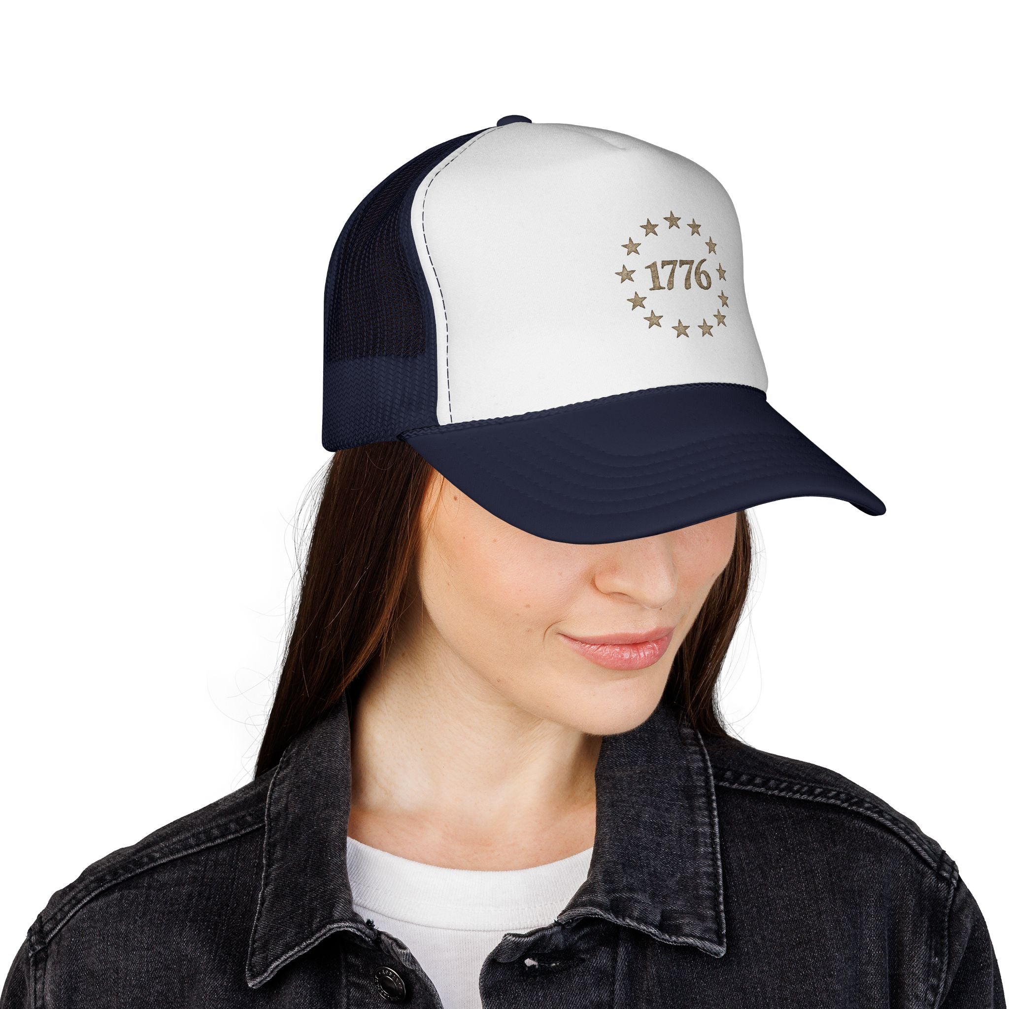 1776 Trucker Hat — Vintage Colonial Stars Patriotic Cap for Independence Day