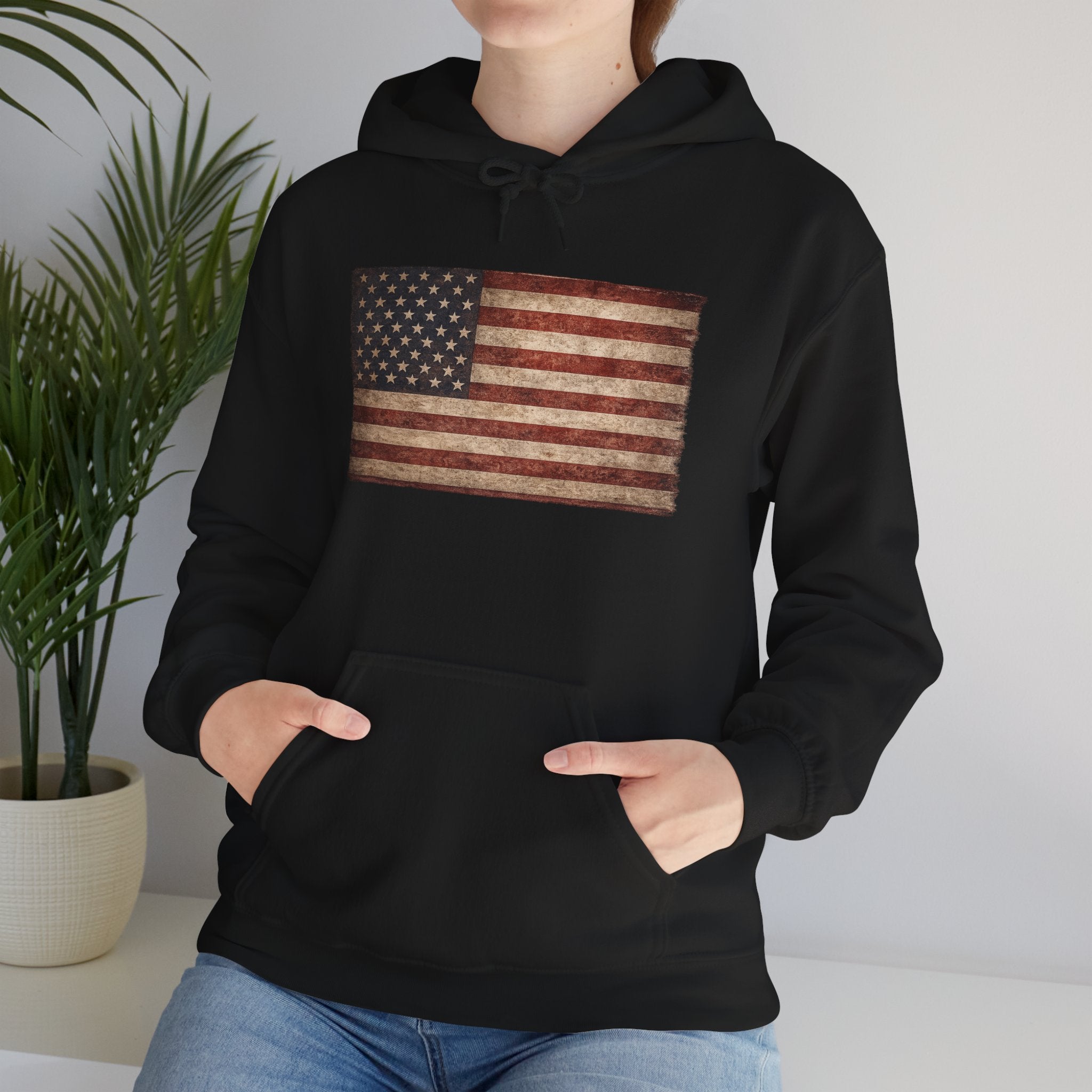 Vintage American Flag Hoodie — USA Patriotic Sweatshirt