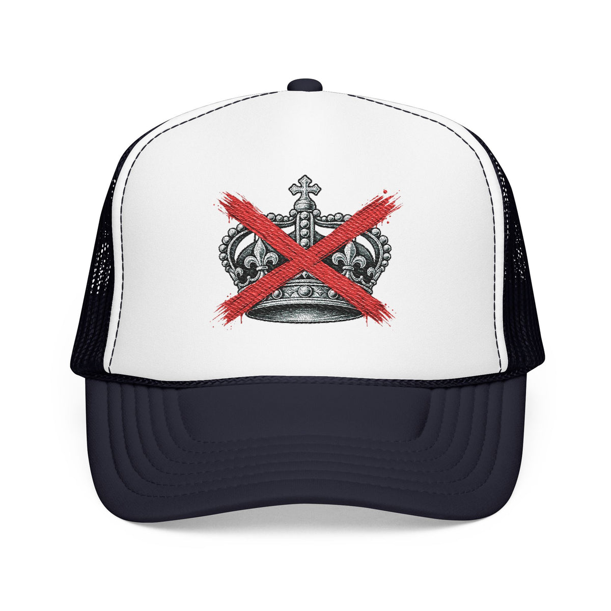 Anti-Crown Trucker Hat — Red X Crown Graphic Foam Mesh Cap