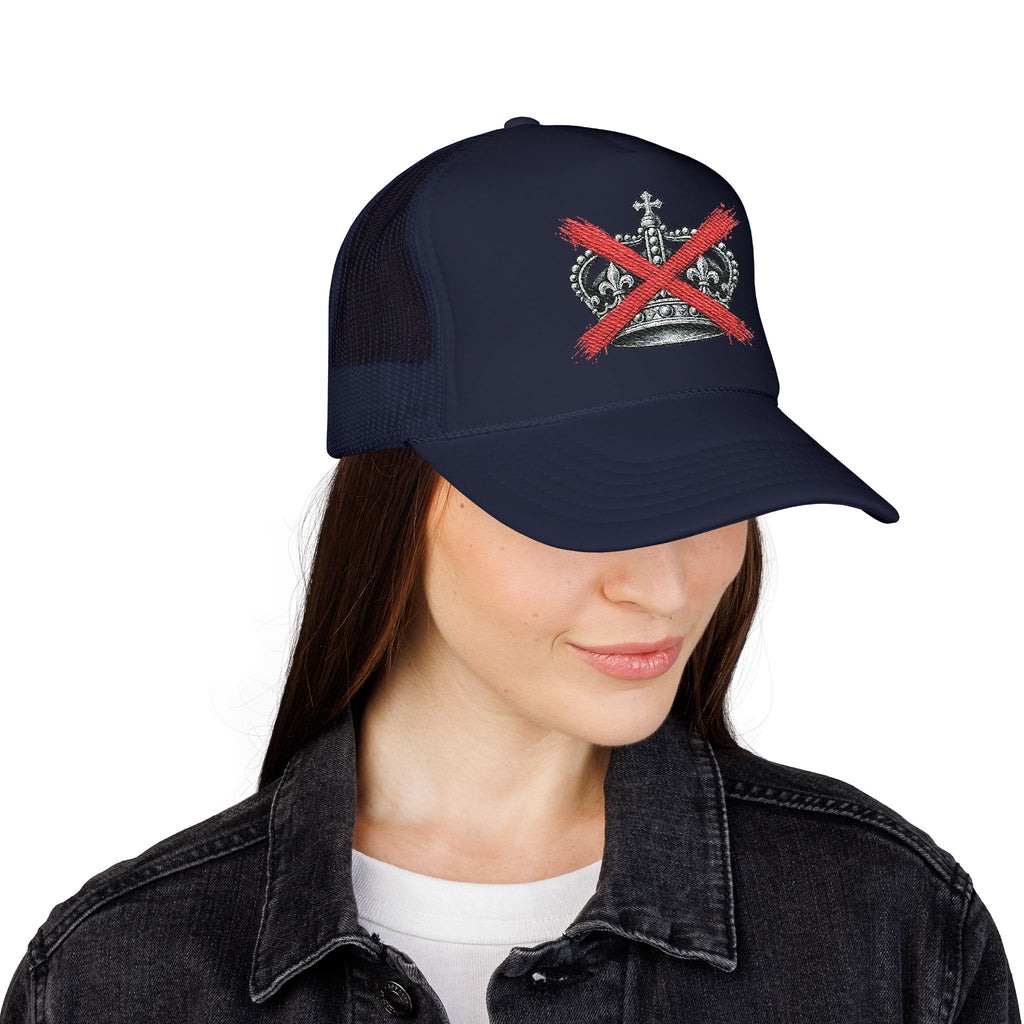 Anti-Crown Trucker Hat — Red X Crown Graphic Foam Mesh Cap