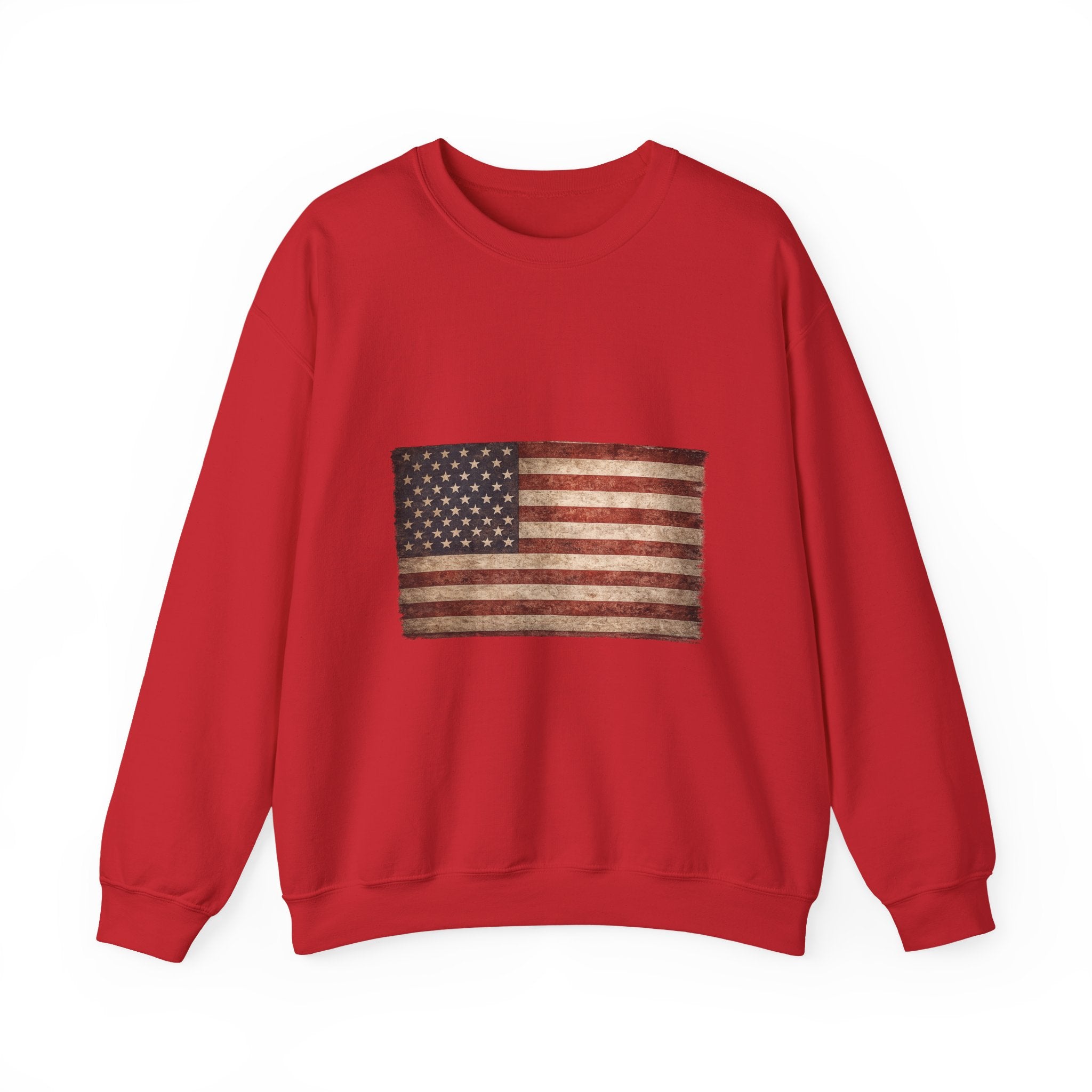 Vintage American Flag Sweatshirt — Distressed USA Crewneck for Patriotic Holidays