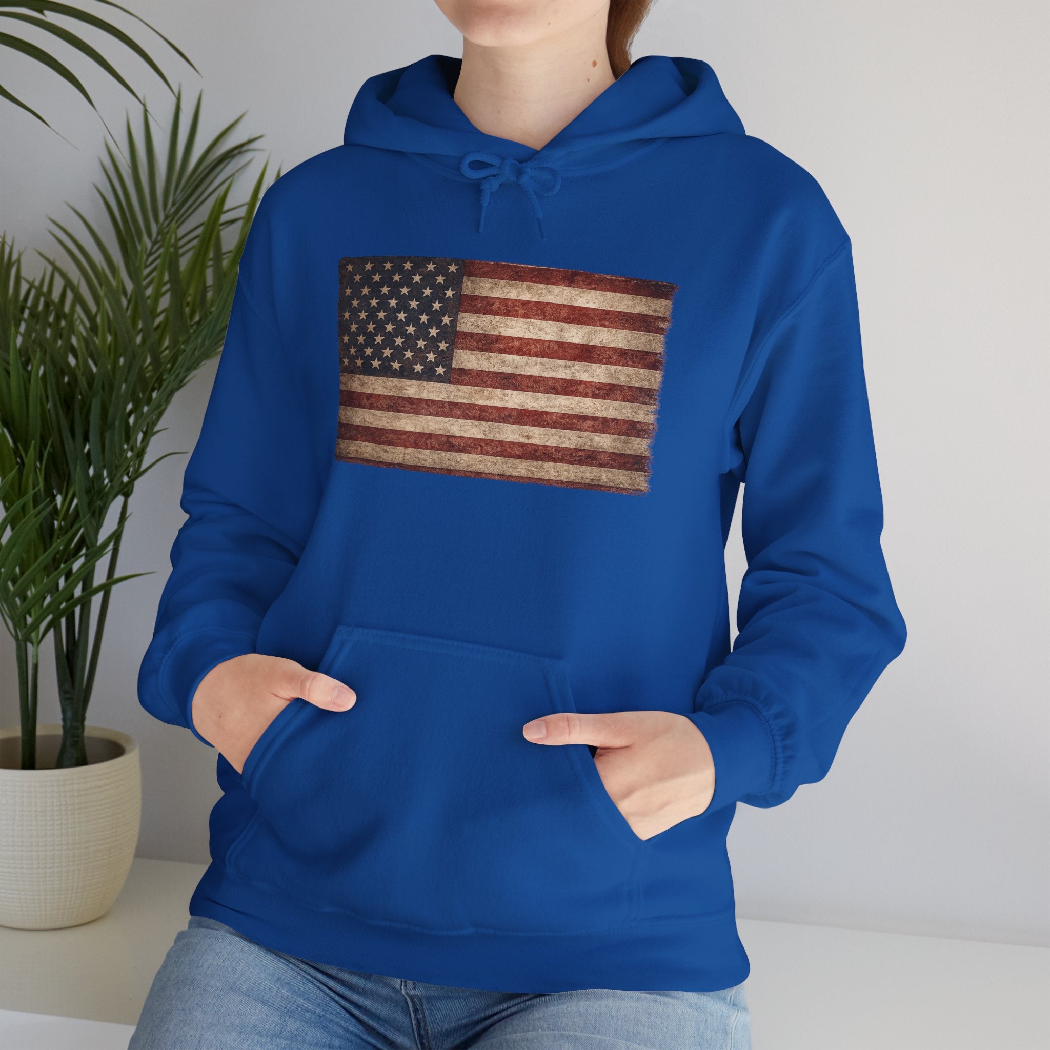 Vintage American Flag Hoodie — USA Patriotic Sweatshirt