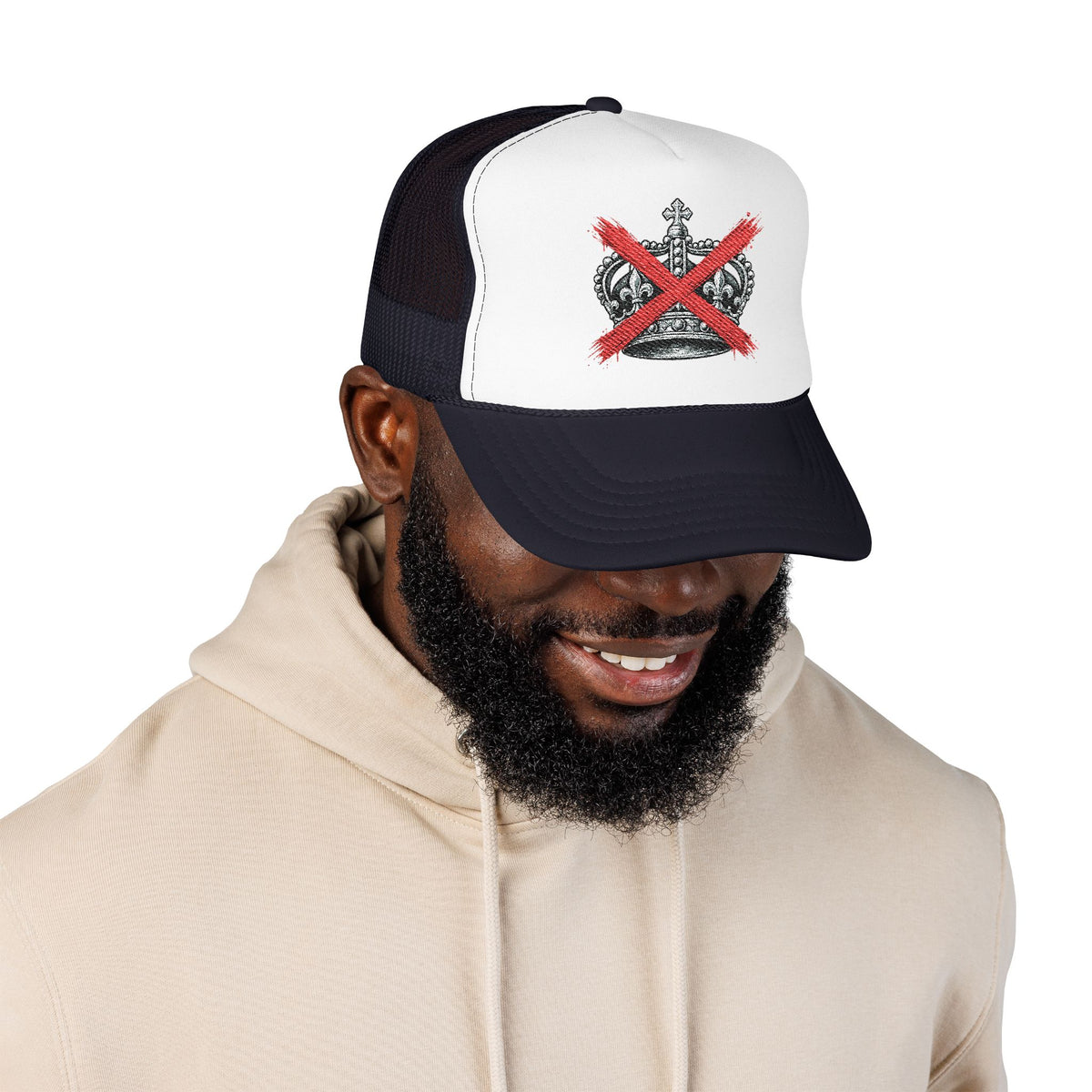 Anti-Crown Trucker Hat — Red X Crown Graphic Foam Mesh Cap