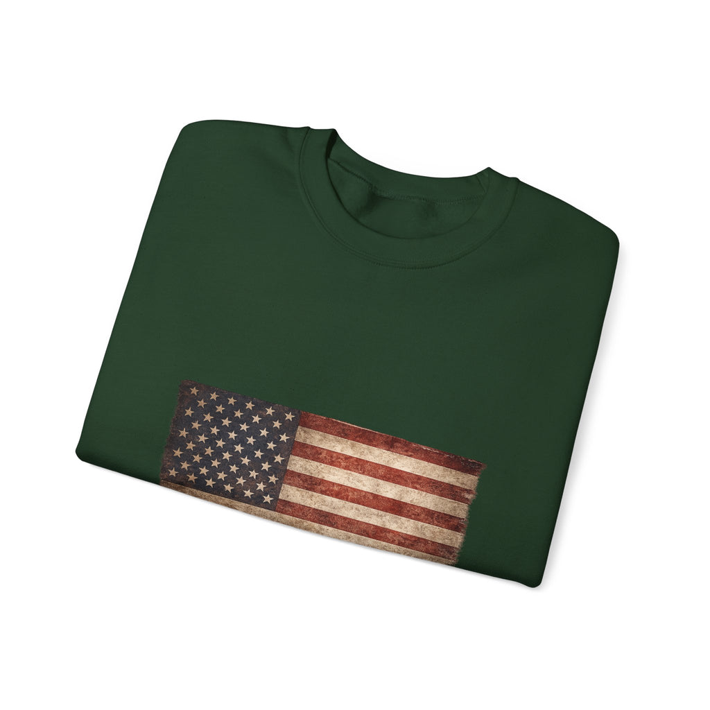Vintage American Flag Sweatshirt — Distressed USA Crewneck for Patriotic Holidays