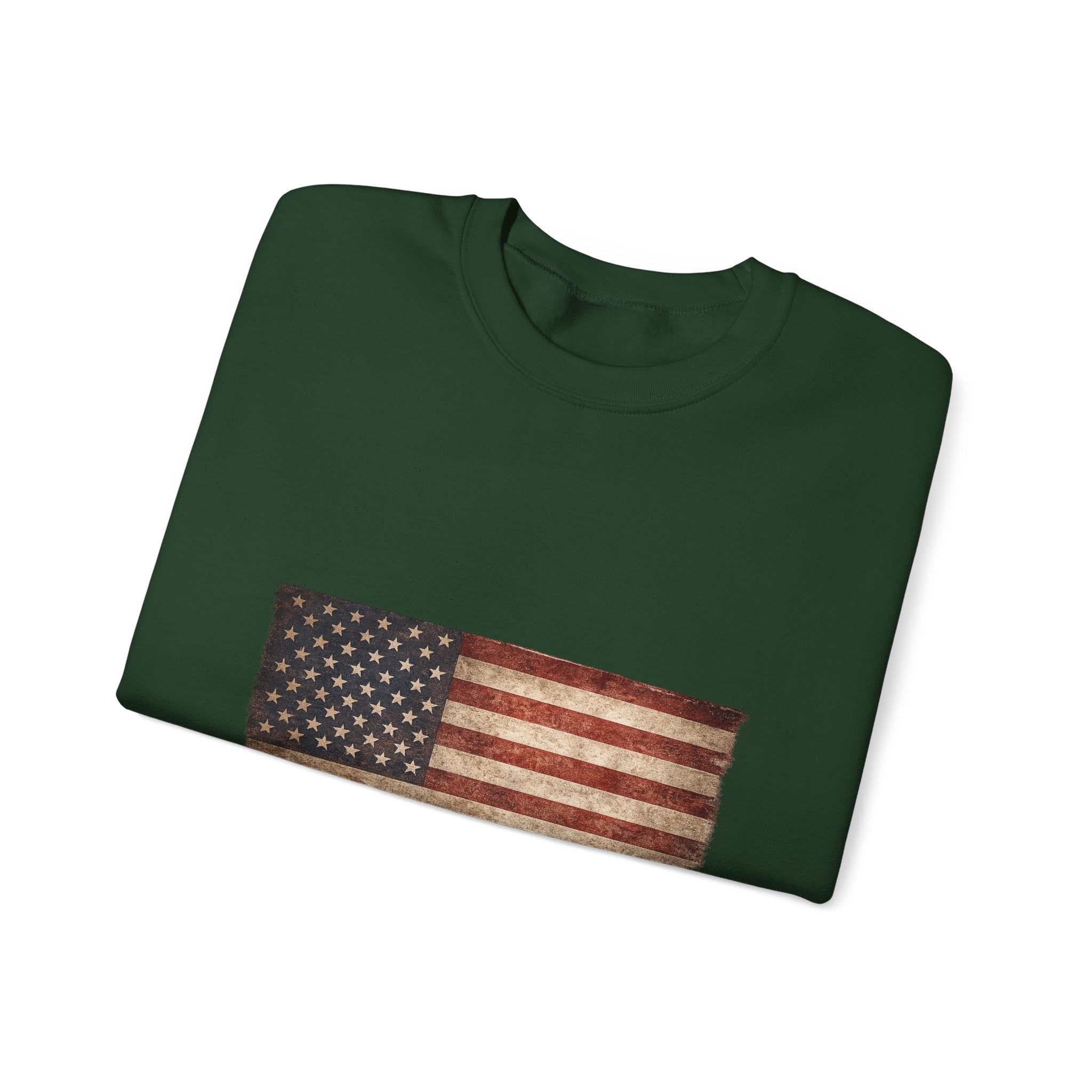 Vintage American Flag Sweatshirt — Distressed USA Crewneck for Patriotic Holidays