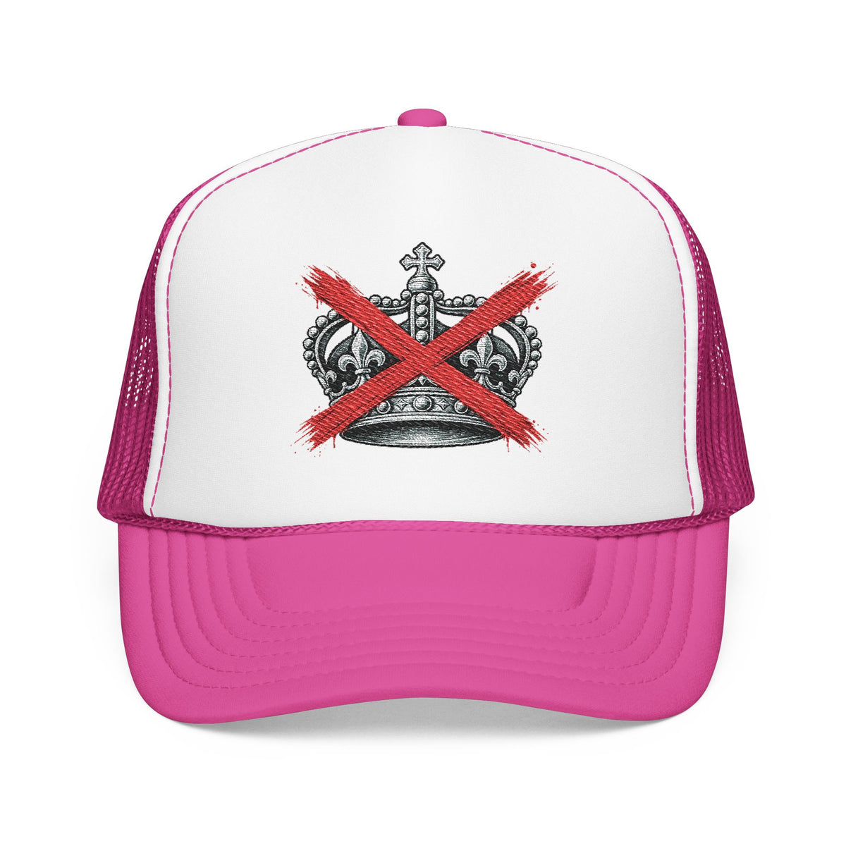 Anti-Crown Trucker Hat — Red X Crown Graphic Foam Mesh Cap