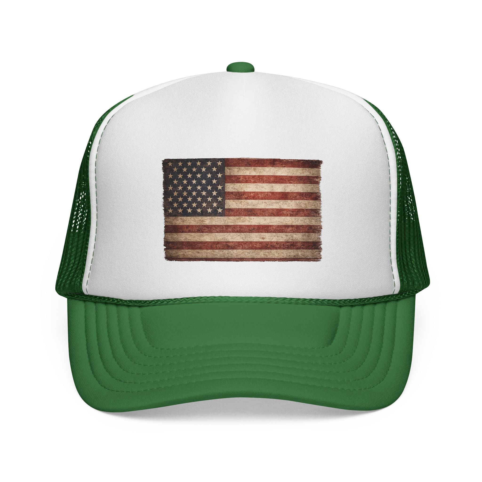 Vintage American Flag Trucker Cap — Distressed USA Patriotic Hat