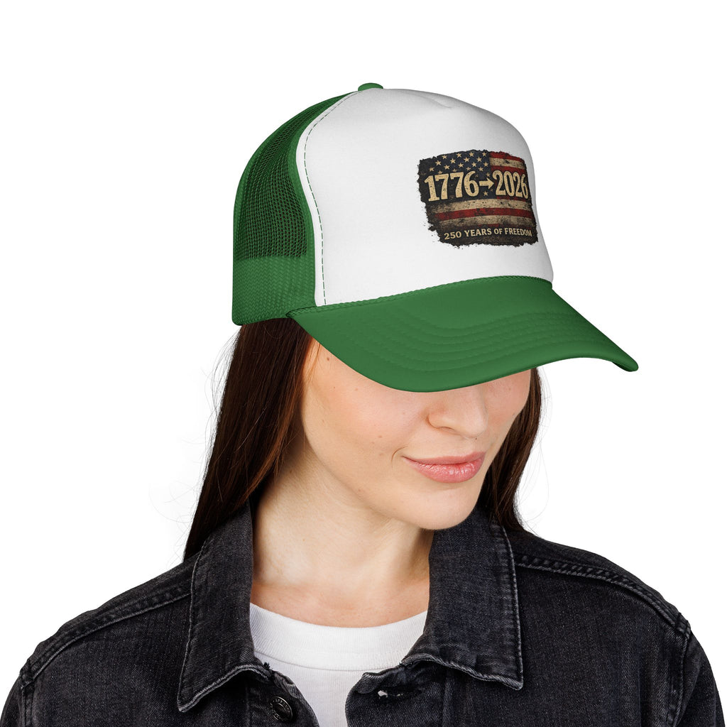 Trucker Cap — 1776–2026 American Flag 250 Years of Freedom Patriotic Hat
