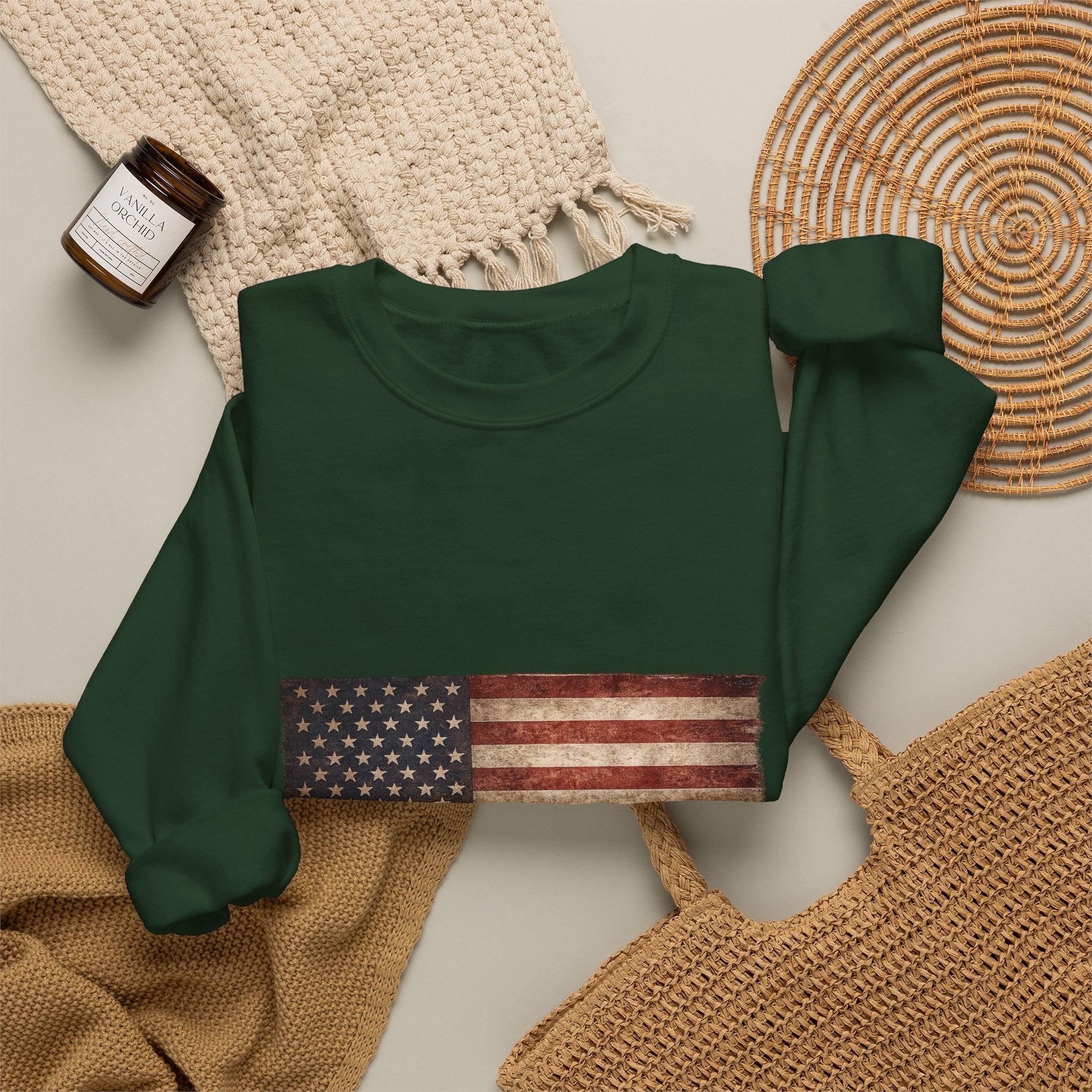 Vintage American Flag Sweatshirt — Distressed USA Crewneck for Patriotic Holidays
