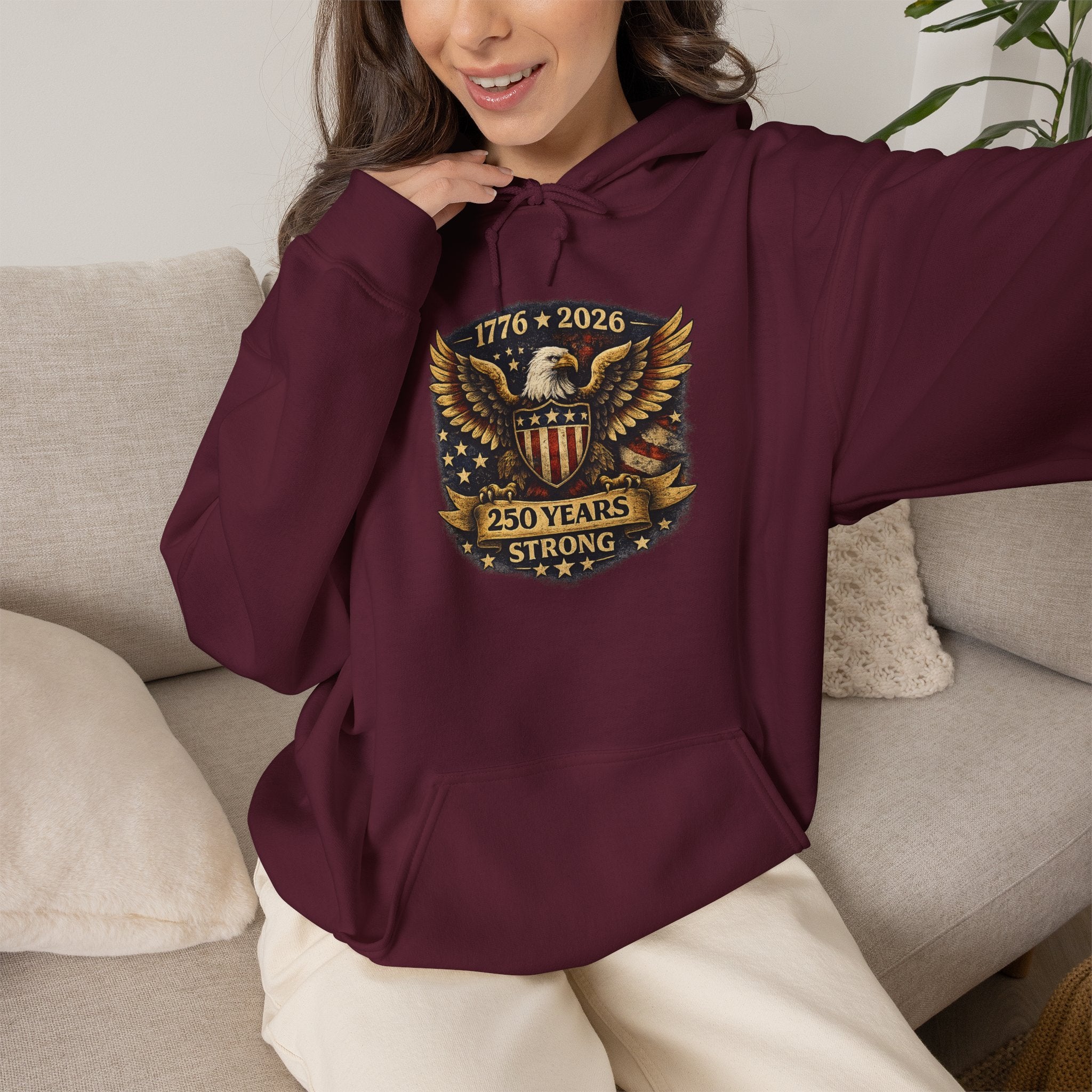 250 Years Strong Eagle Hoodie — 1776‑2026 Patriotic Anniversary Sweatshirt