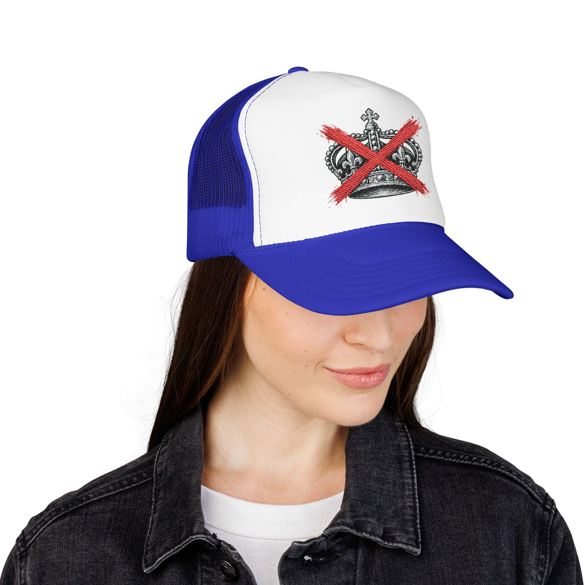 Anti-Crown Trucker Hat — Red X Crown Graphic Foam Mesh Cap
