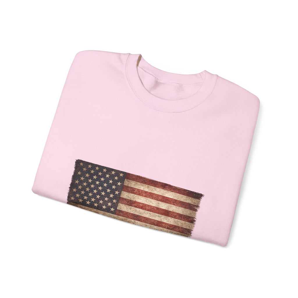 Vintage American Flag Sweatshirt — Distressed USA Crewneck for Patriotic Holidays