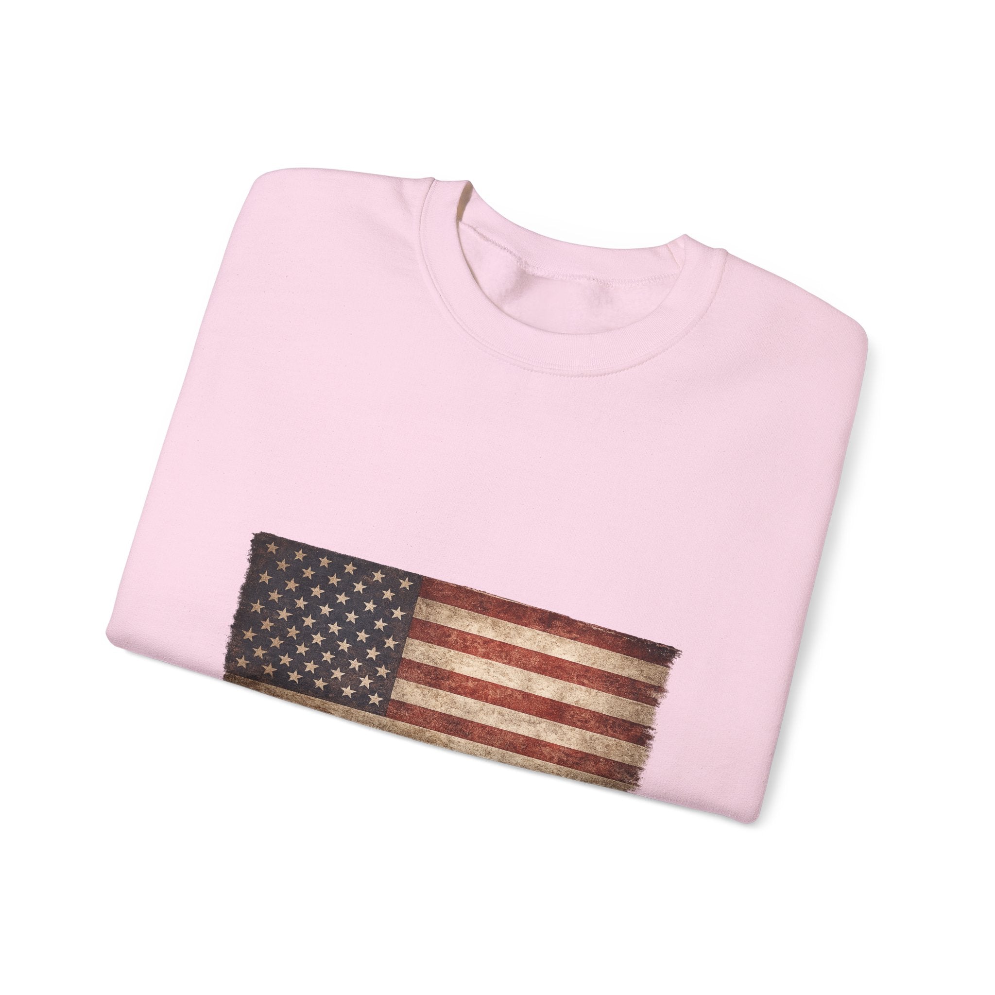 Vintage American Flag Sweatshirt — Distressed USA Crewneck for Patriotic Holidays
