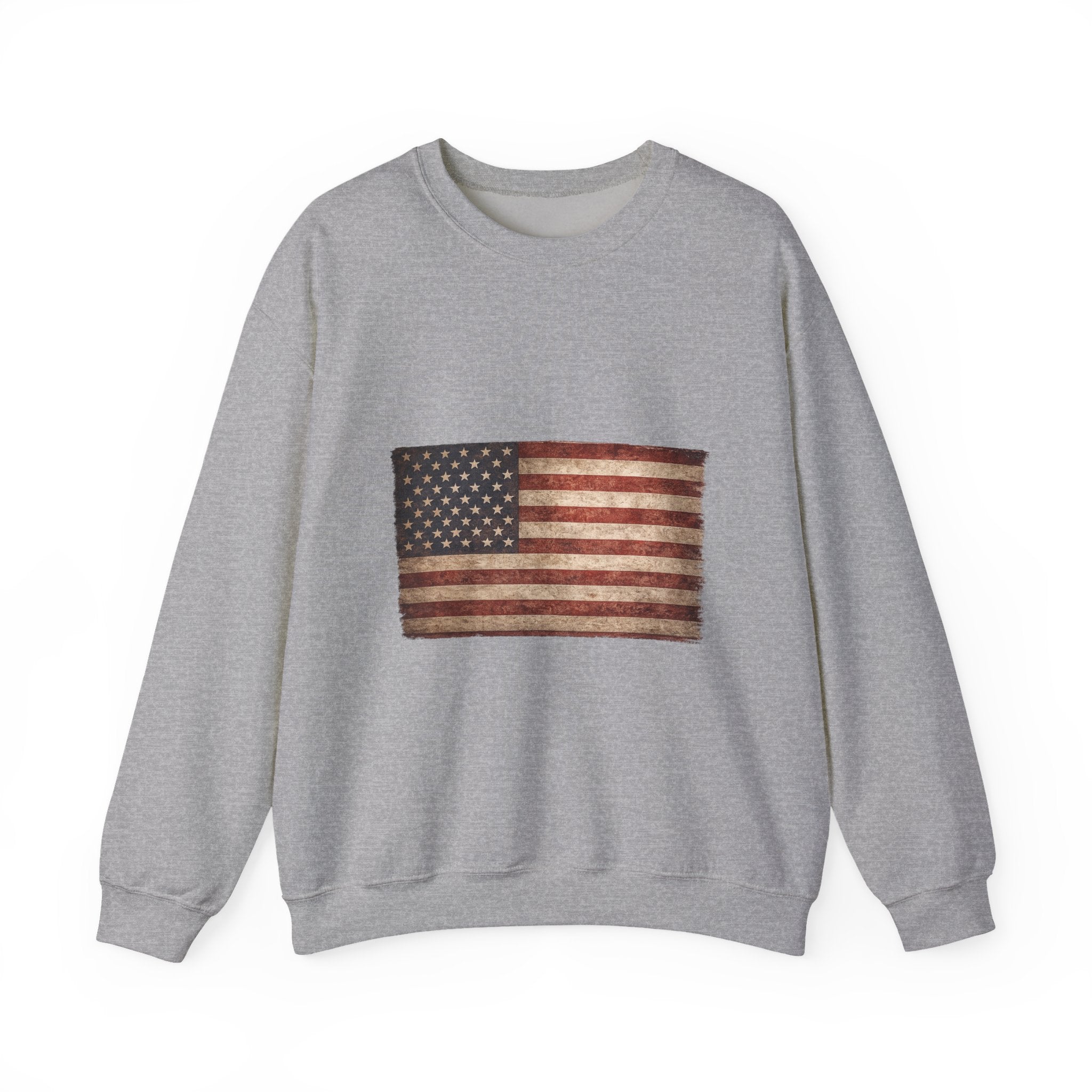 Vintage American Flag Sweatshirt — Distressed USA Crewneck for Patriotic Holidays