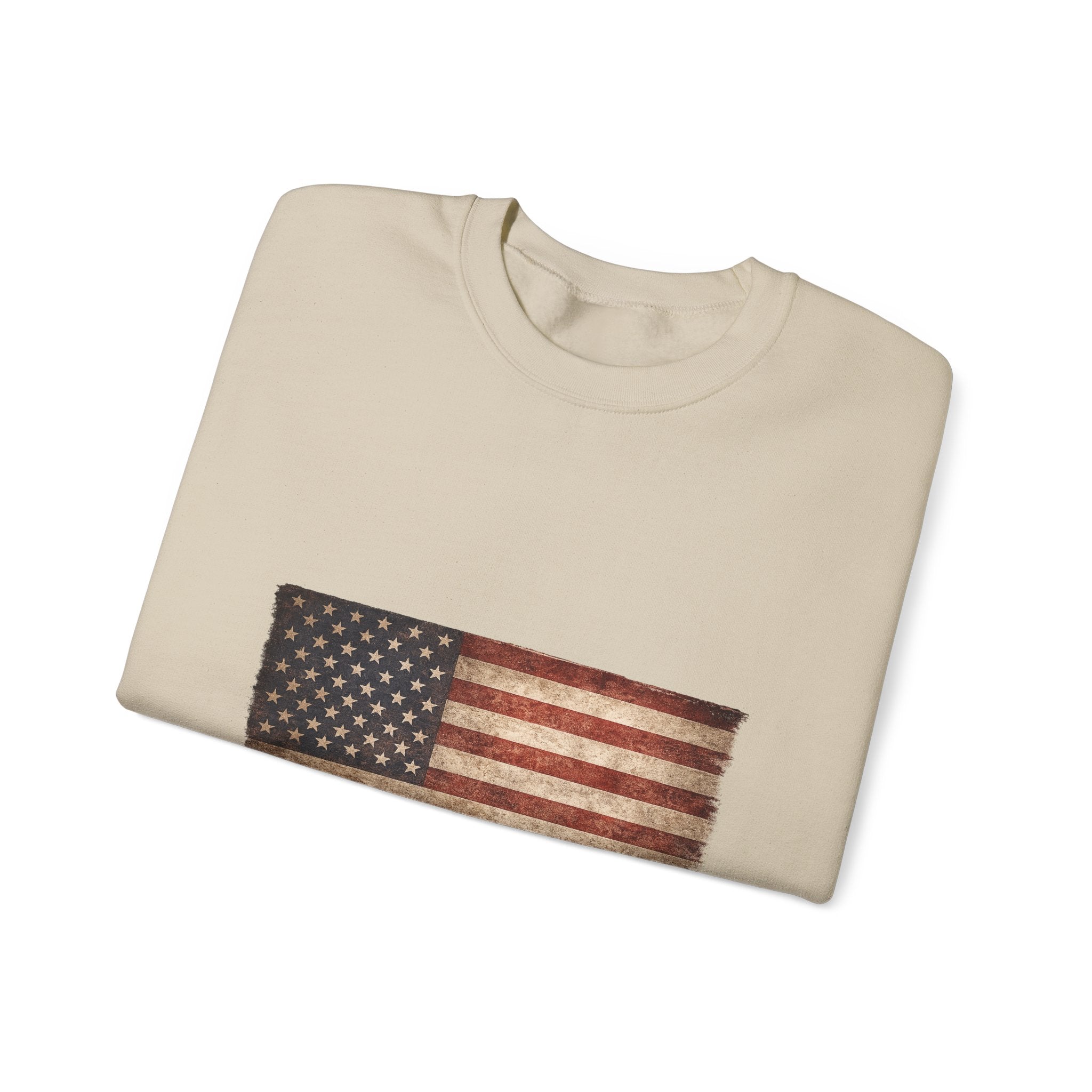 Vintage American Flag Sweatshirt — Distressed USA Crewneck for Patriotic Holidays