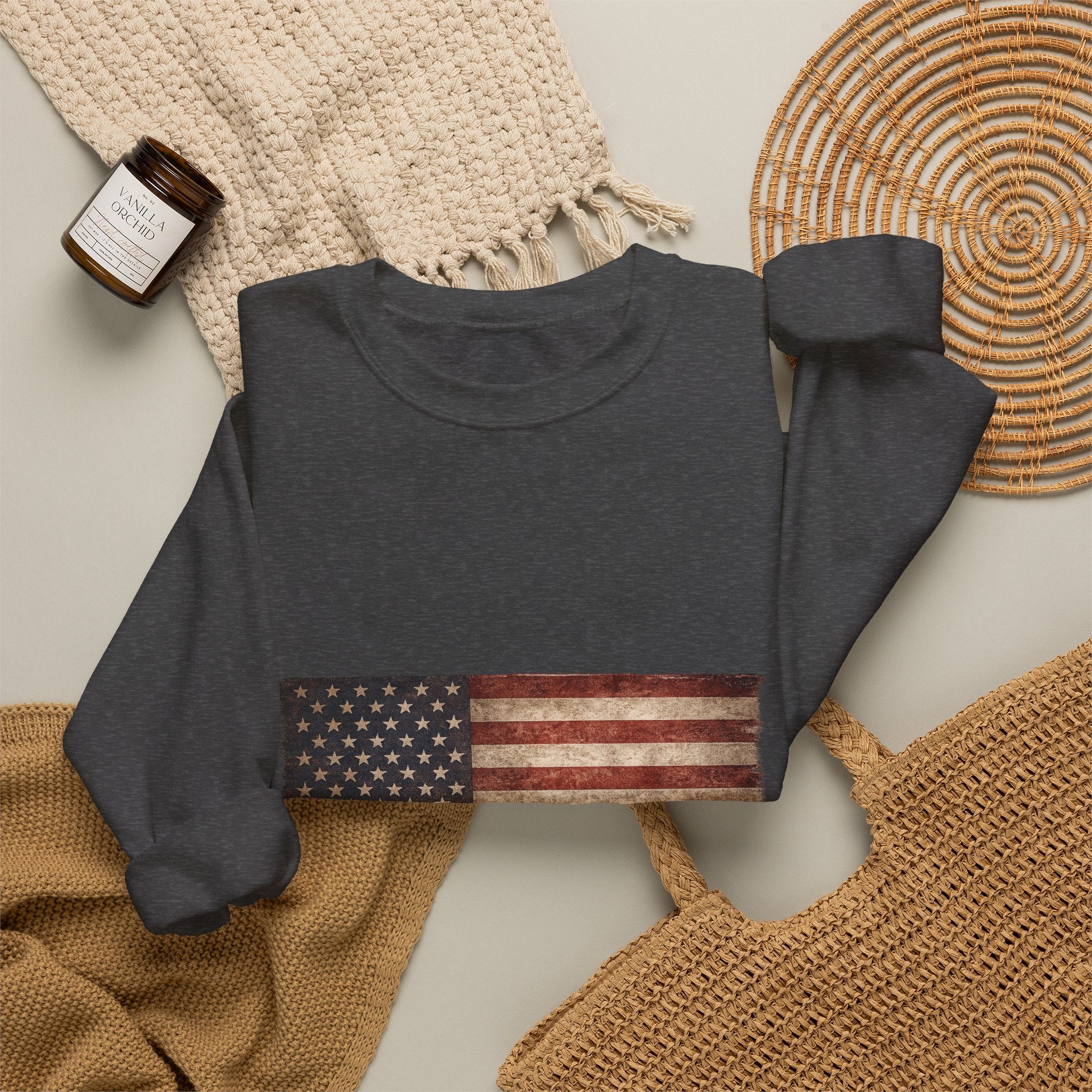 Vintage American Flag Sweatshirt — Distressed USA Crewneck for Patriotic Holidays
