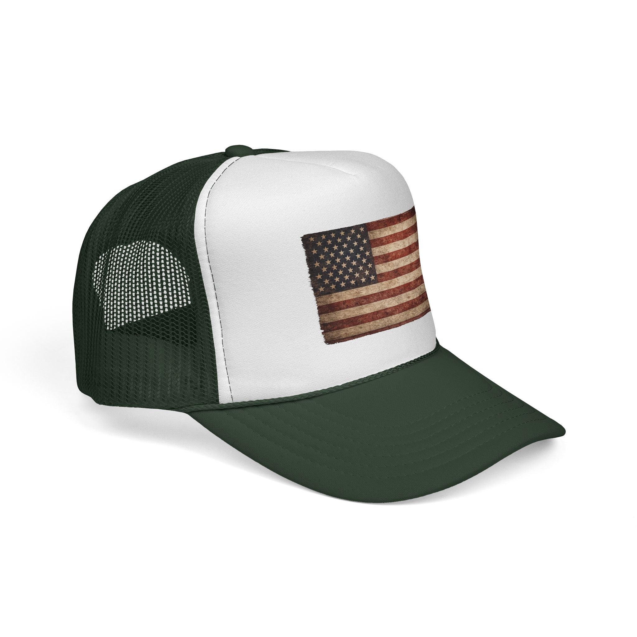 Vintage American Flag Trucker Cap — Distressed USA Patriotic Hat