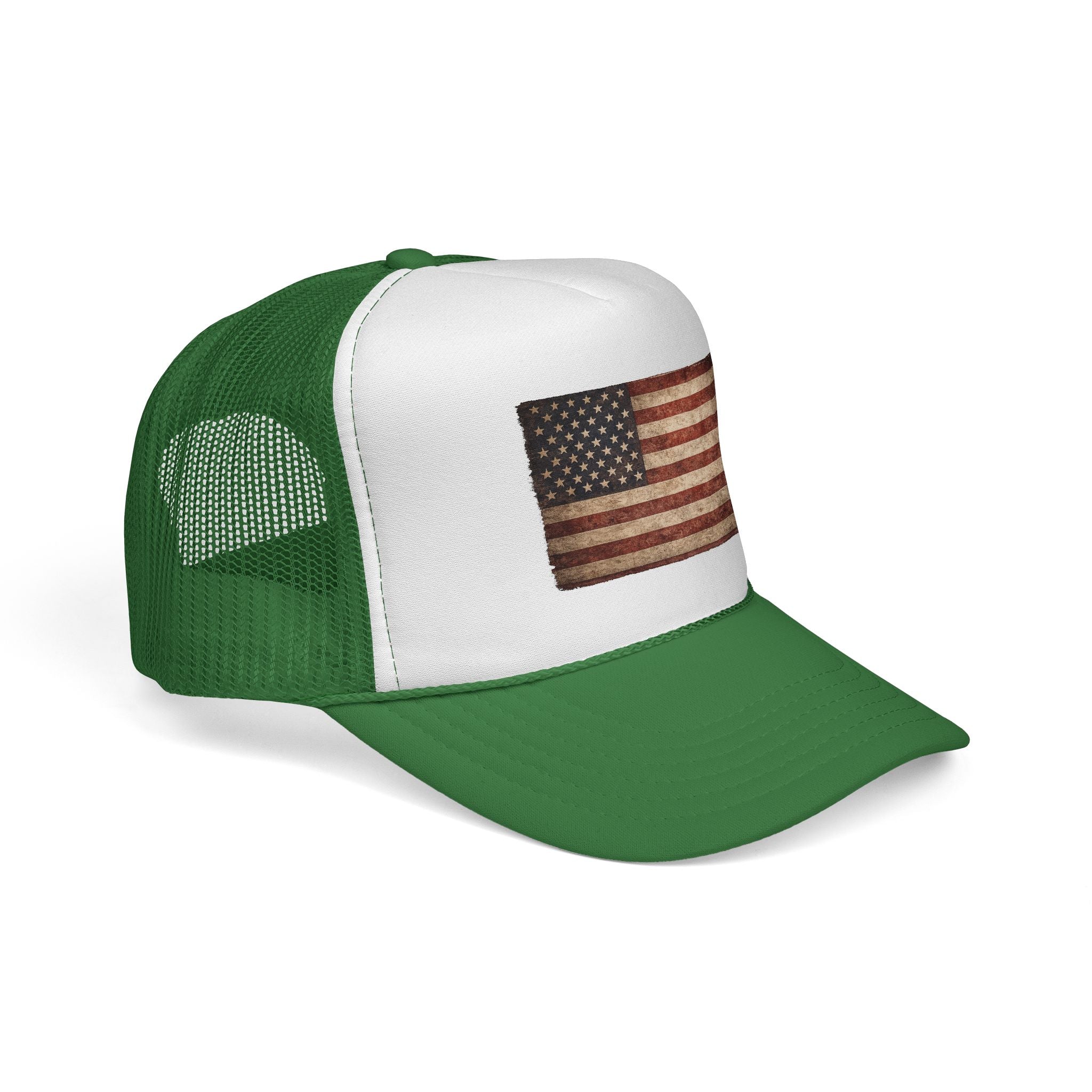 Vintage American Flag Trucker Cap — Distressed USA Patriotic Hat