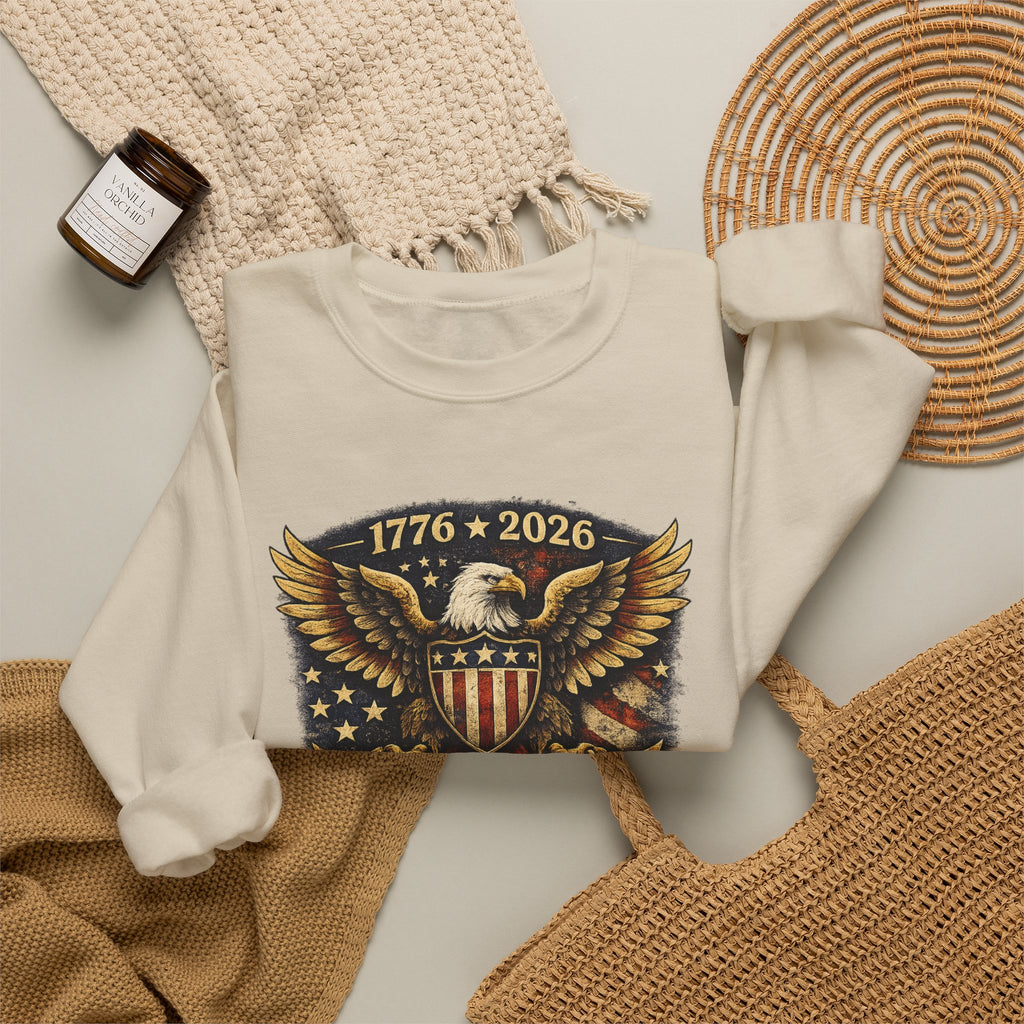 Crewneck Sweatshirt — 1776–2026 250 Years Strong Eagle Shield Patriotic