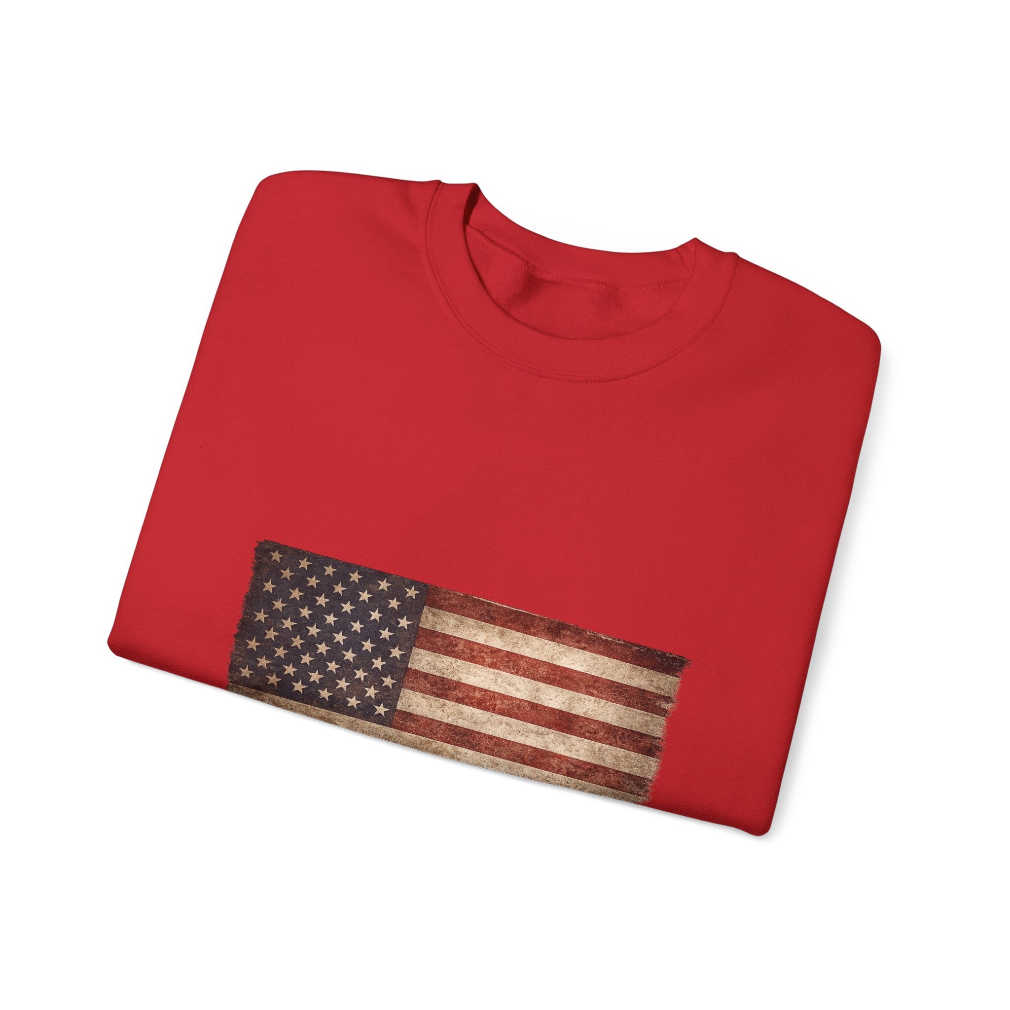 Vintage American Flag Sweatshirt — Distressed USA Crewneck for Patriotic Holidays