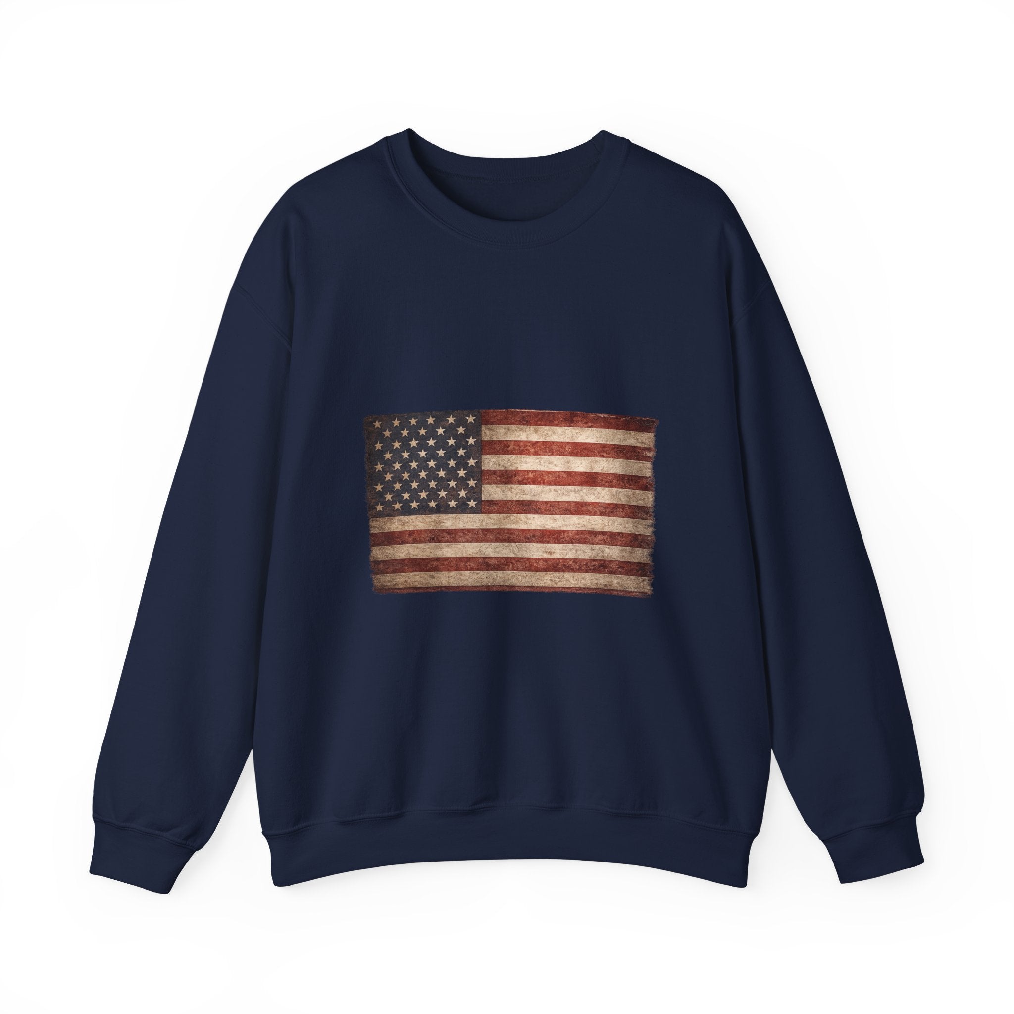Vintage American Flag Sweatshirt — Distressed USA Crewneck for Patriotic Holidays