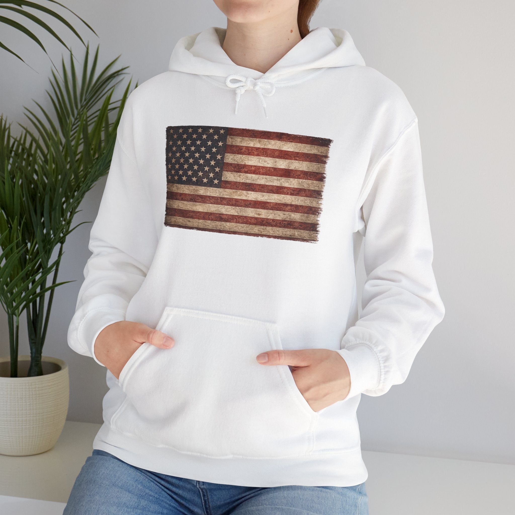 Vintage American Flag Hoodie — USA Patriotic Sweatshirt