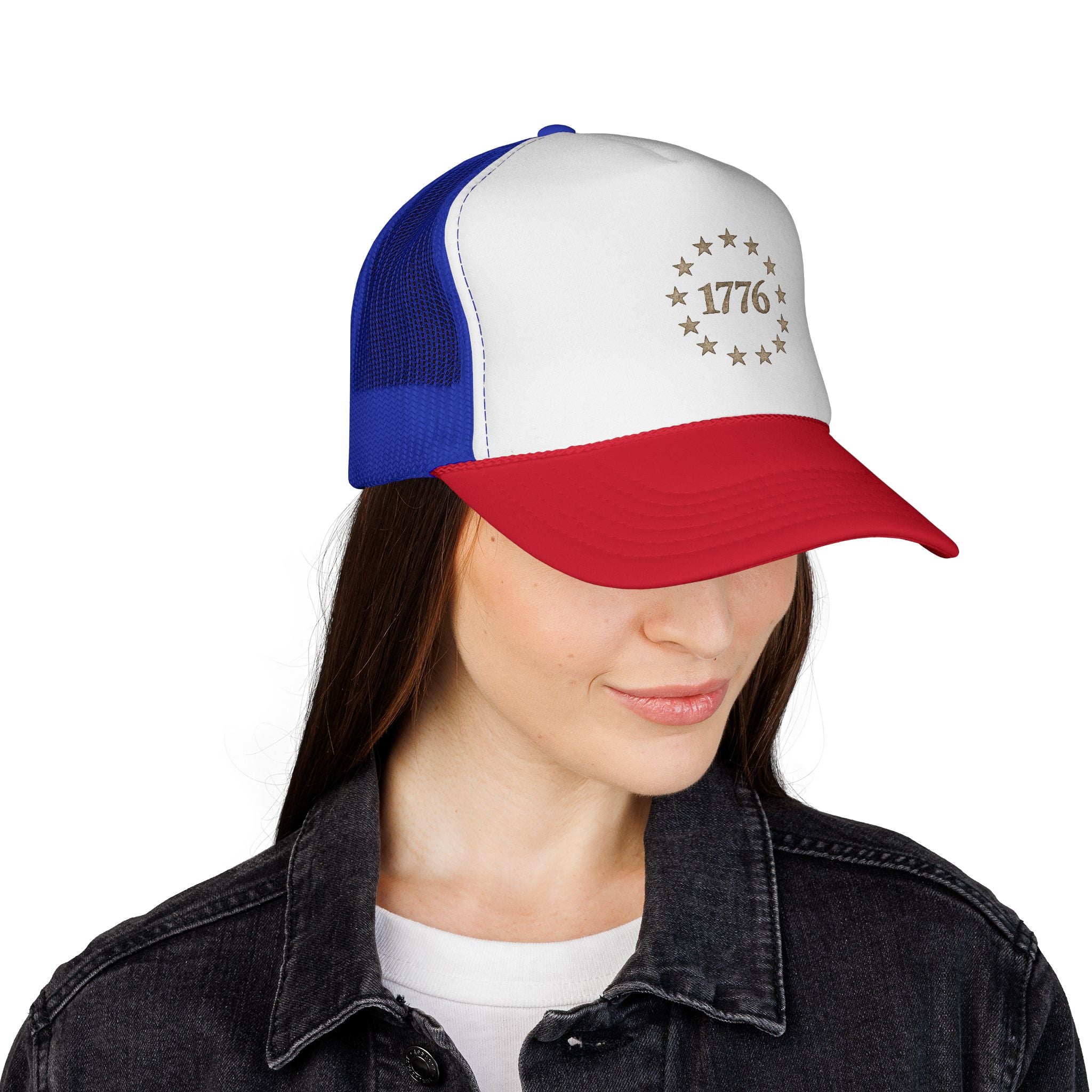1776 Trucker Hat — Vintage Colonial Stars Patriotic Cap for Independence Day