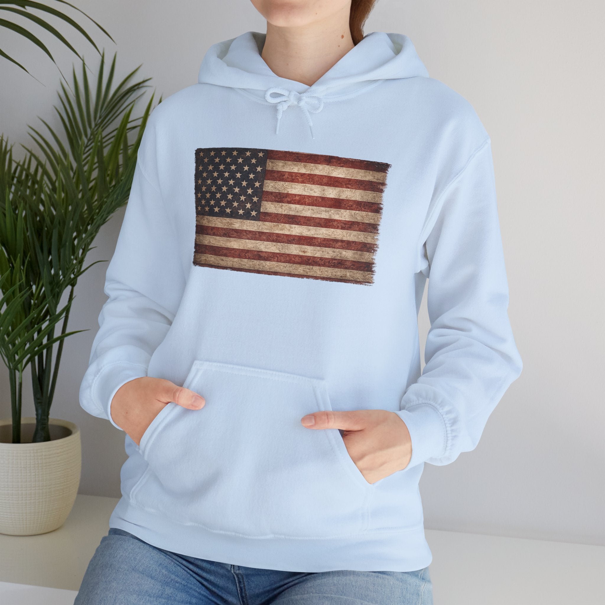 Vintage American Flag Hoodie — USA Patriotic Sweatshirt