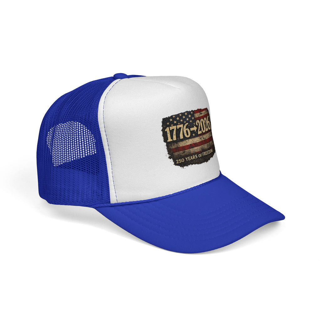 1776-2026 Trucker Cap — 250 Years of Freedom USA Flag Patch Hat