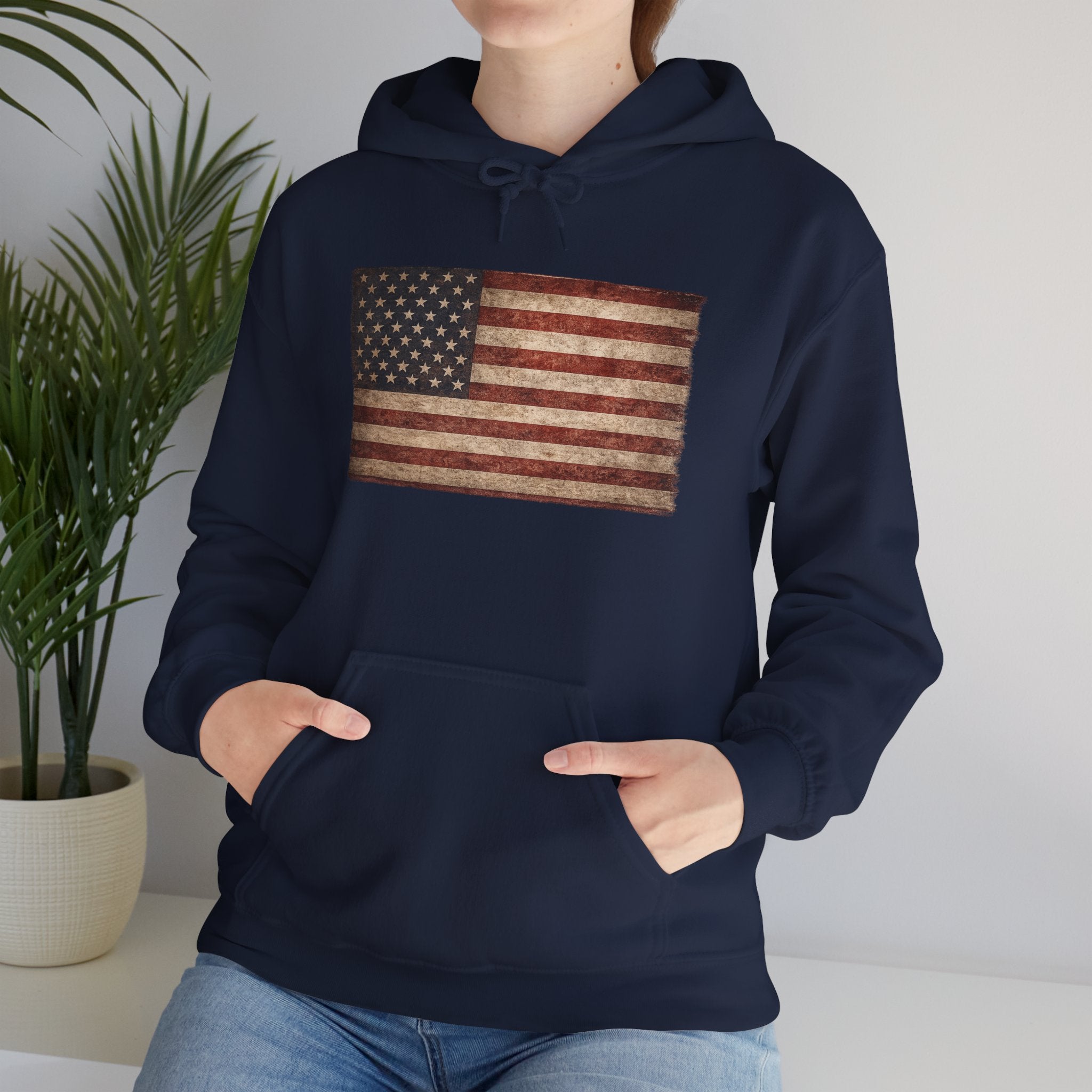 Vintage American Flag Hoodie — USA Patriotic Sweatshirt