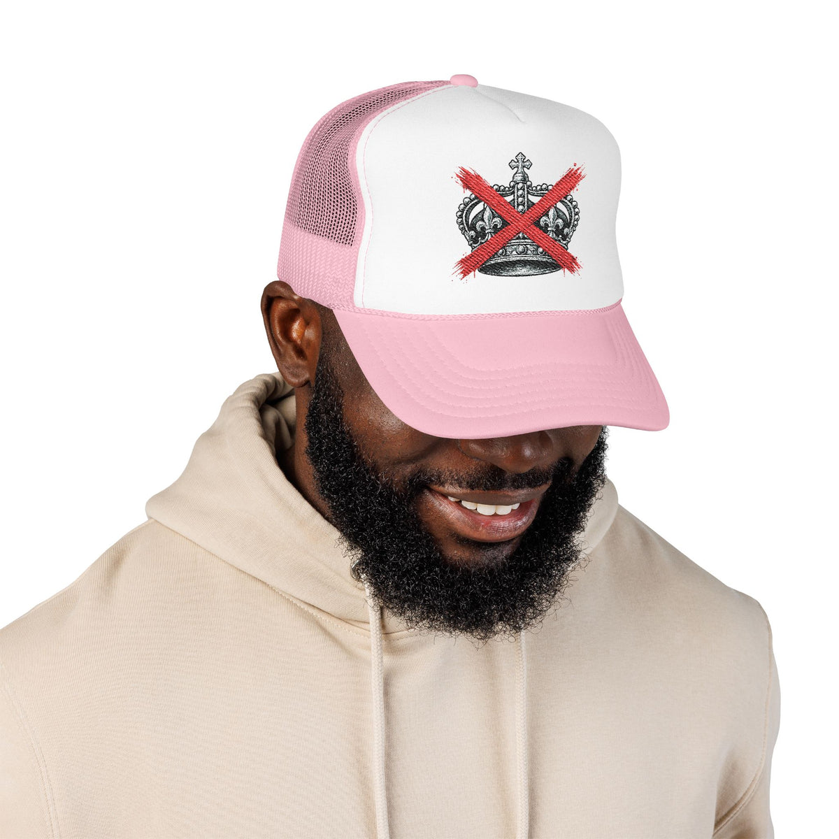 Anti-Crown Trucker Hat — Red X Crown Graphic Foam Mesh Cap