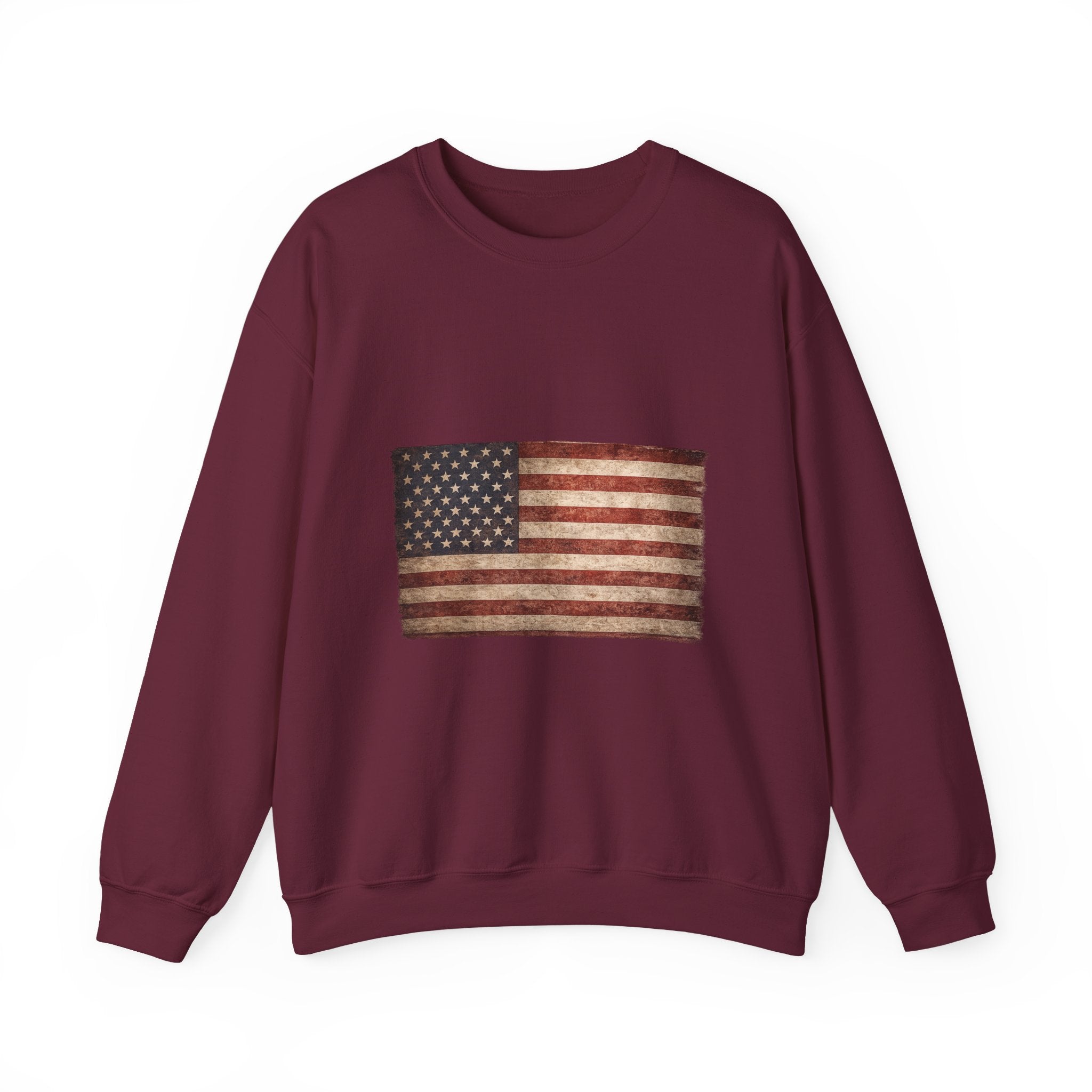 Vintage American Flag Sweatshirt — Distressed USA Crewneck for Patriotic Holidays