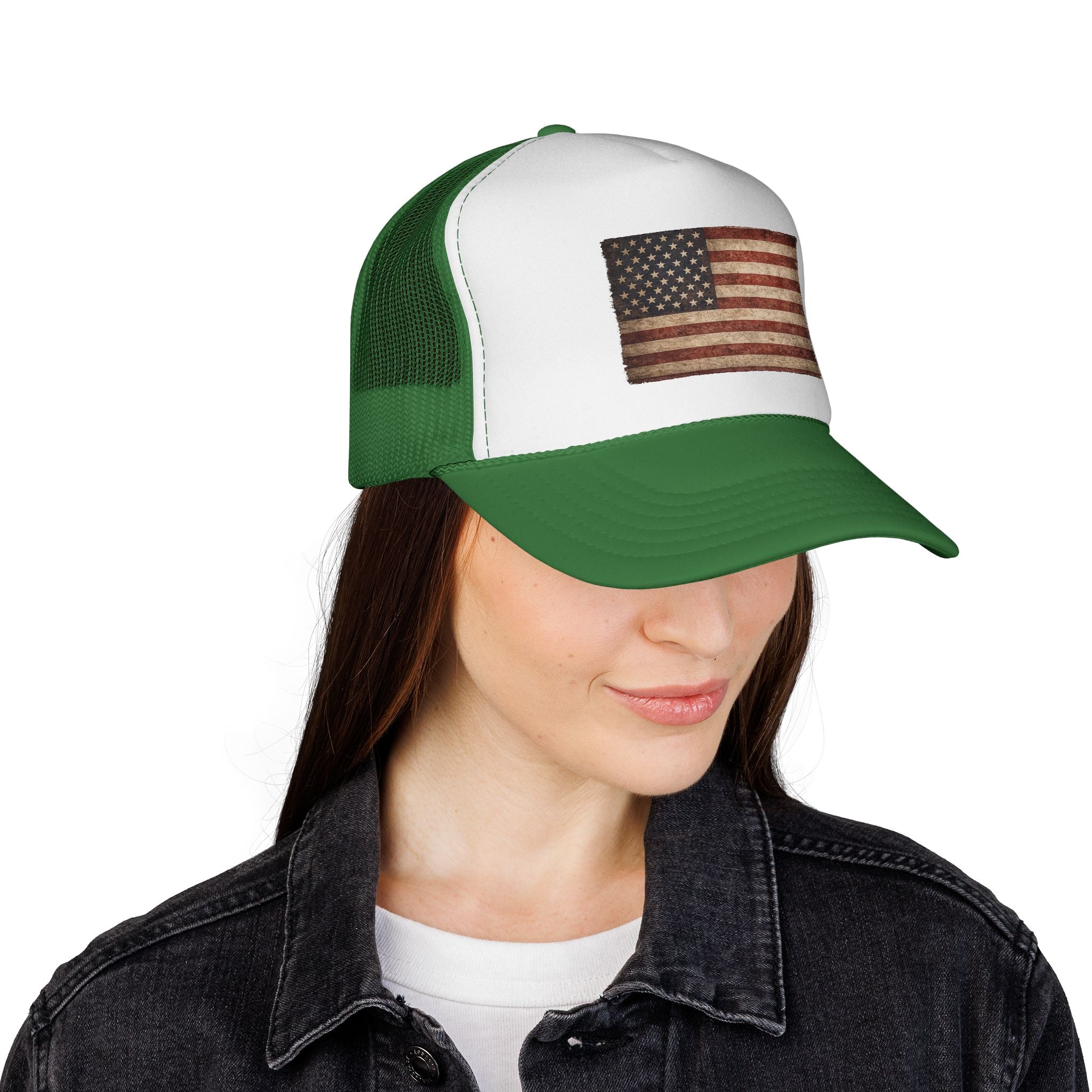 Vintage American Flag Trucker Cap — Distressed USA Patriotic Hat