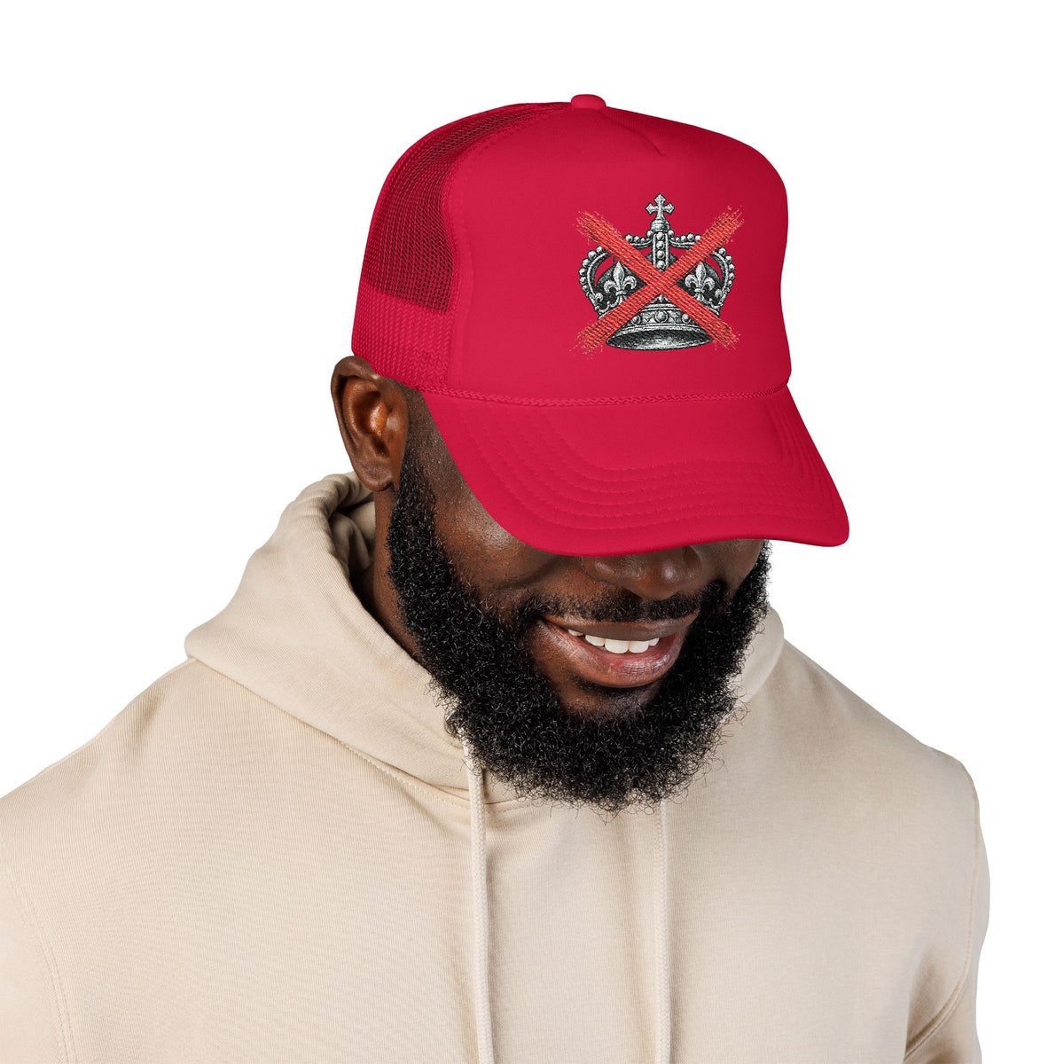 Anti-Crown Trucker Hat — Red X Crown Graphic Foam Mesh Cap