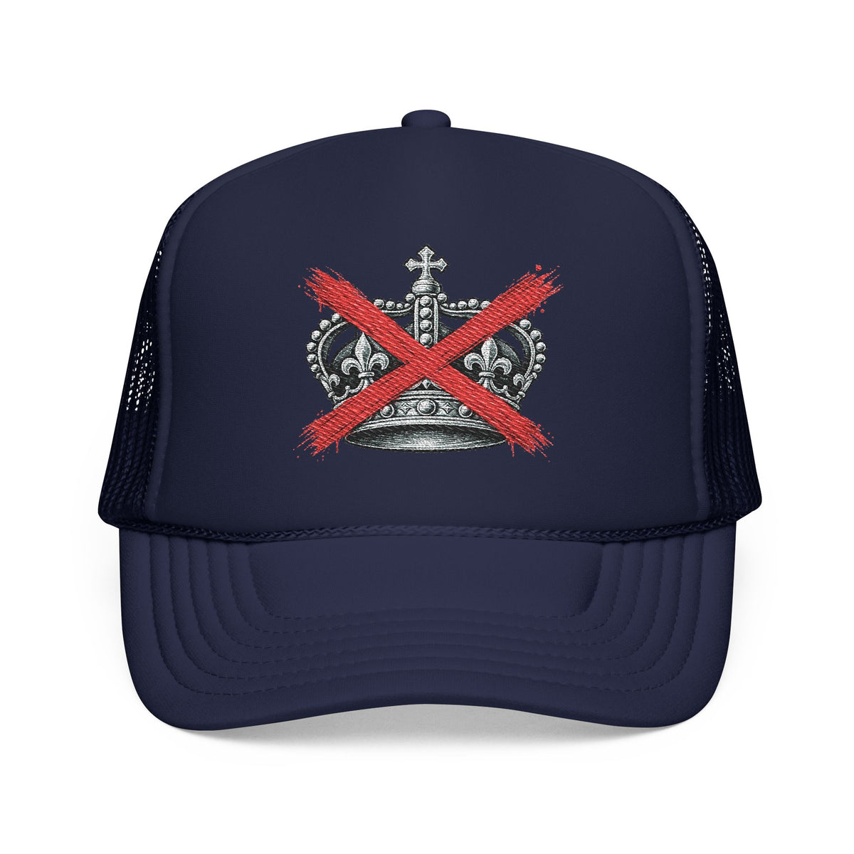 Anti-Crown Trucker Hat — Red X Crown Graphic Foam Mesh Cap