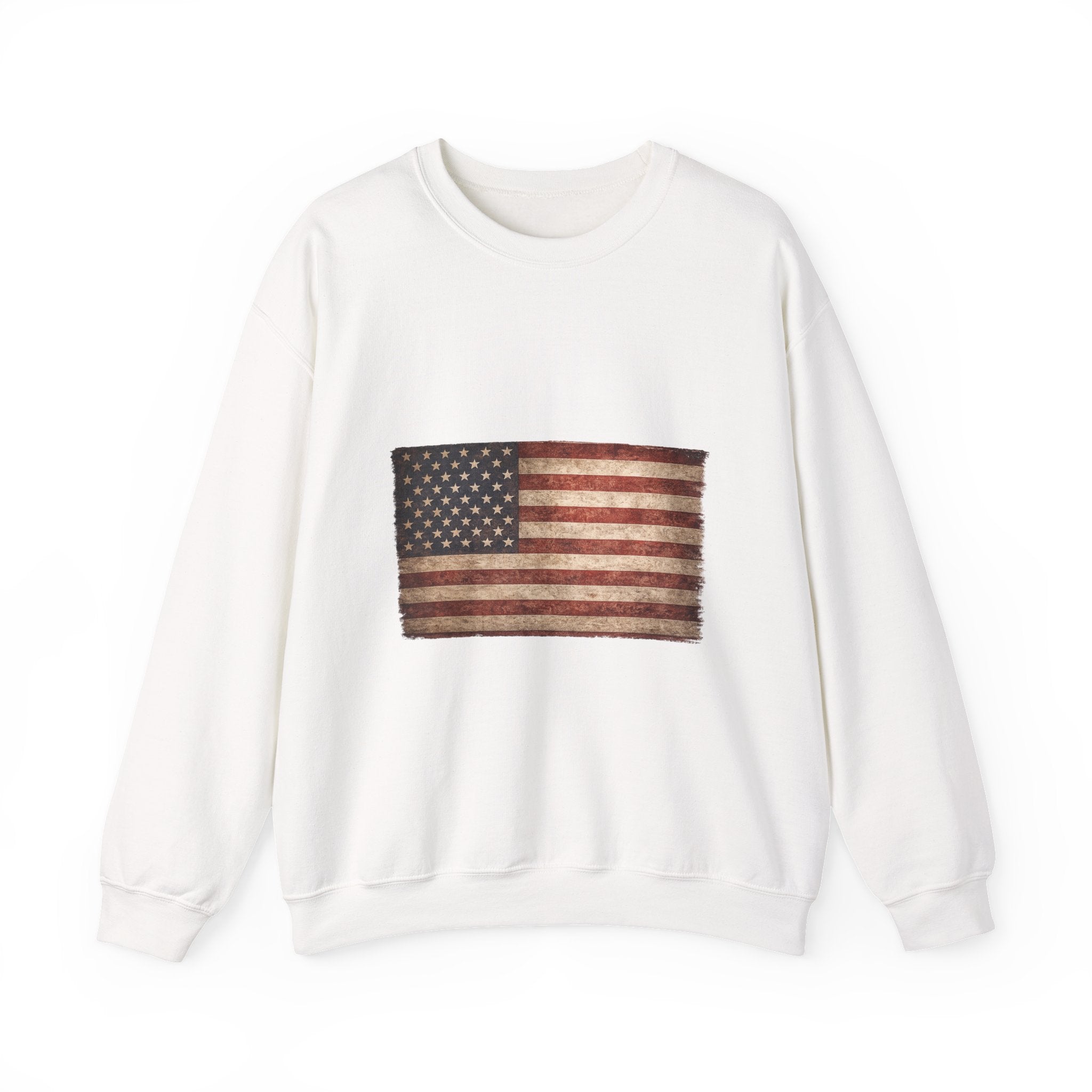 Vintage American Flag Sweatshirt — Distressed USA Crewneck for Patriotic Holidays