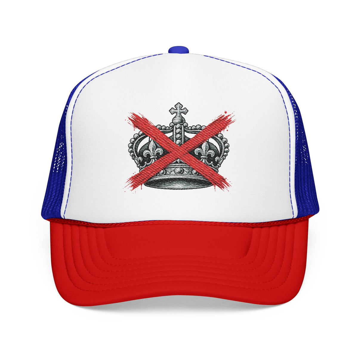 Anti-Crown Trucker Hat — Red X Crown Graphic Foam Mesh Cap
