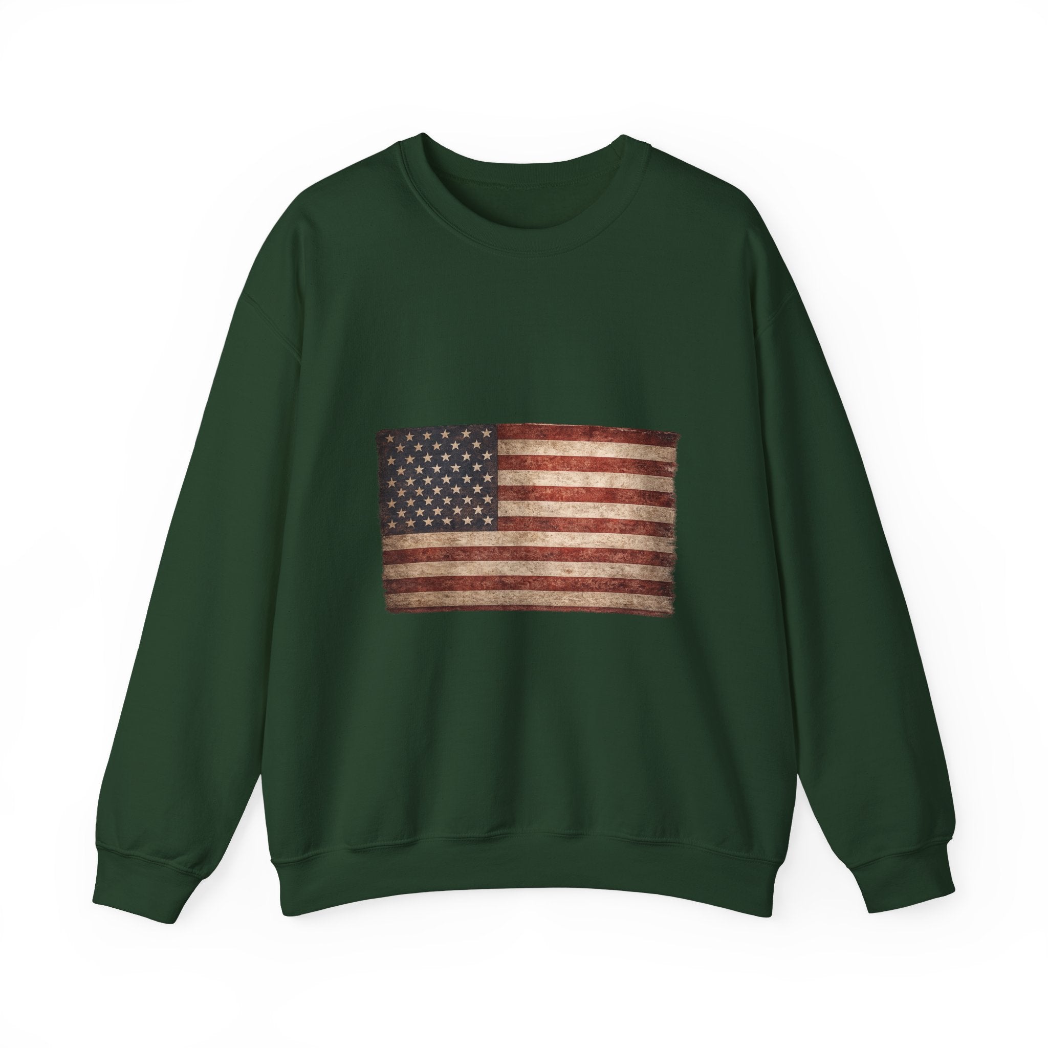 Vintage American Flag Sweatshirt — Distressed USA Crewneck for Patriotic Holidays